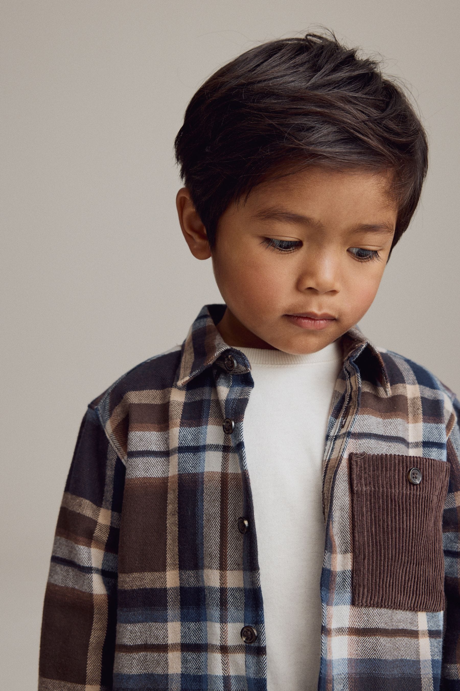 Navy/Brown Check Shirt Long Sleeve Check 100% Cotton Shirt (3mths-7yrs)