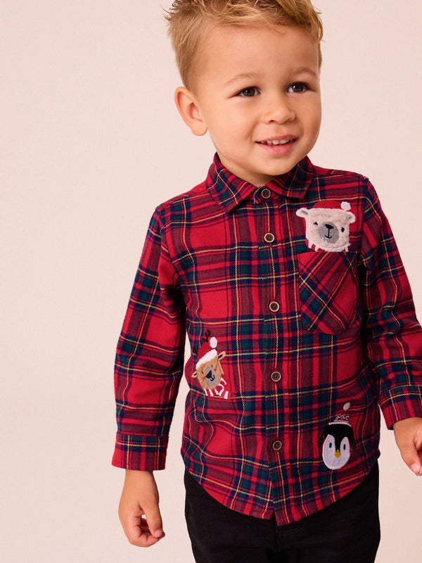 Red tartan Character Long Sleeve Check 100% Cotton Shirt (3mths-7yrs)