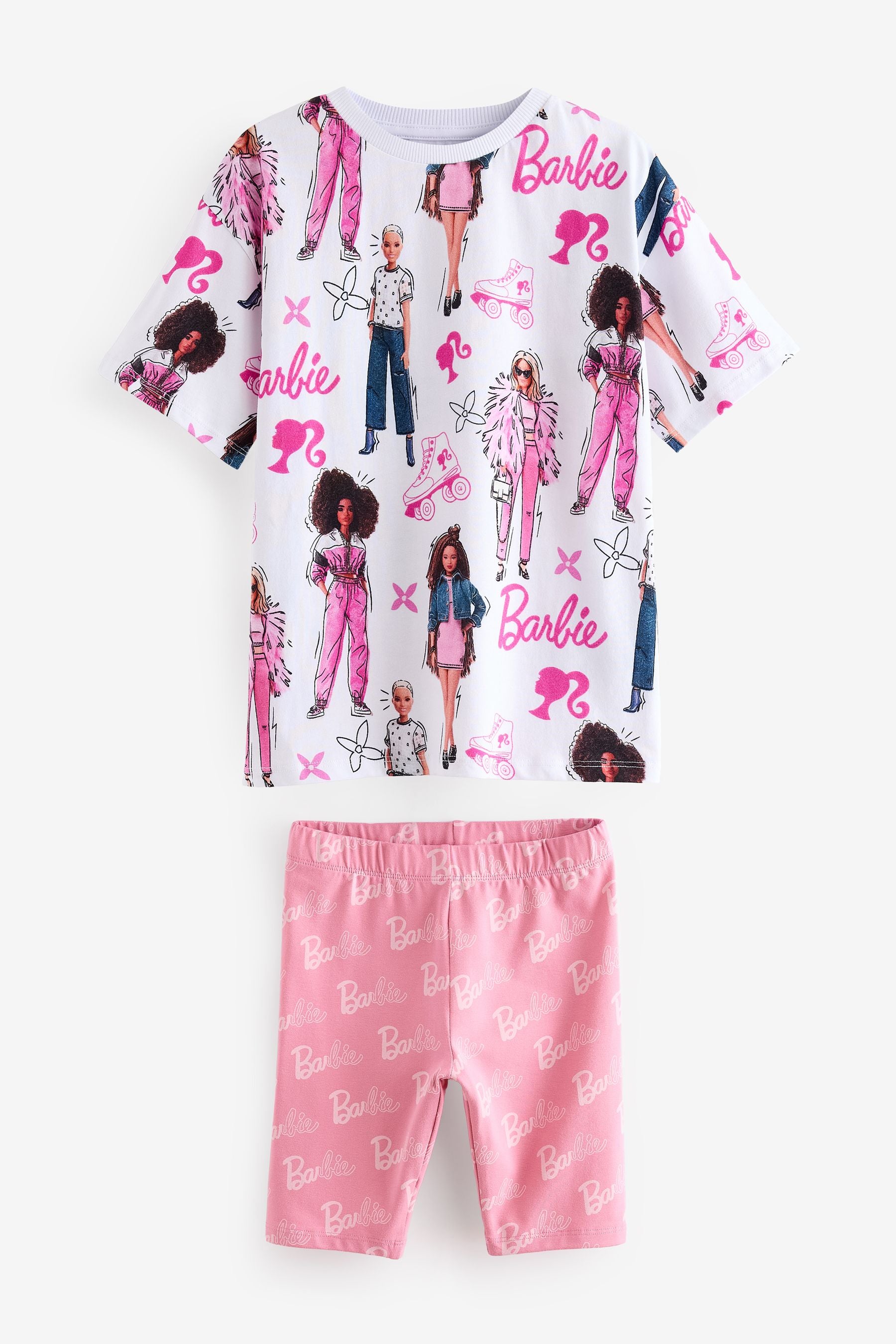 White/Pink Barbie License Short Pyjamas (9mths-16yrs)