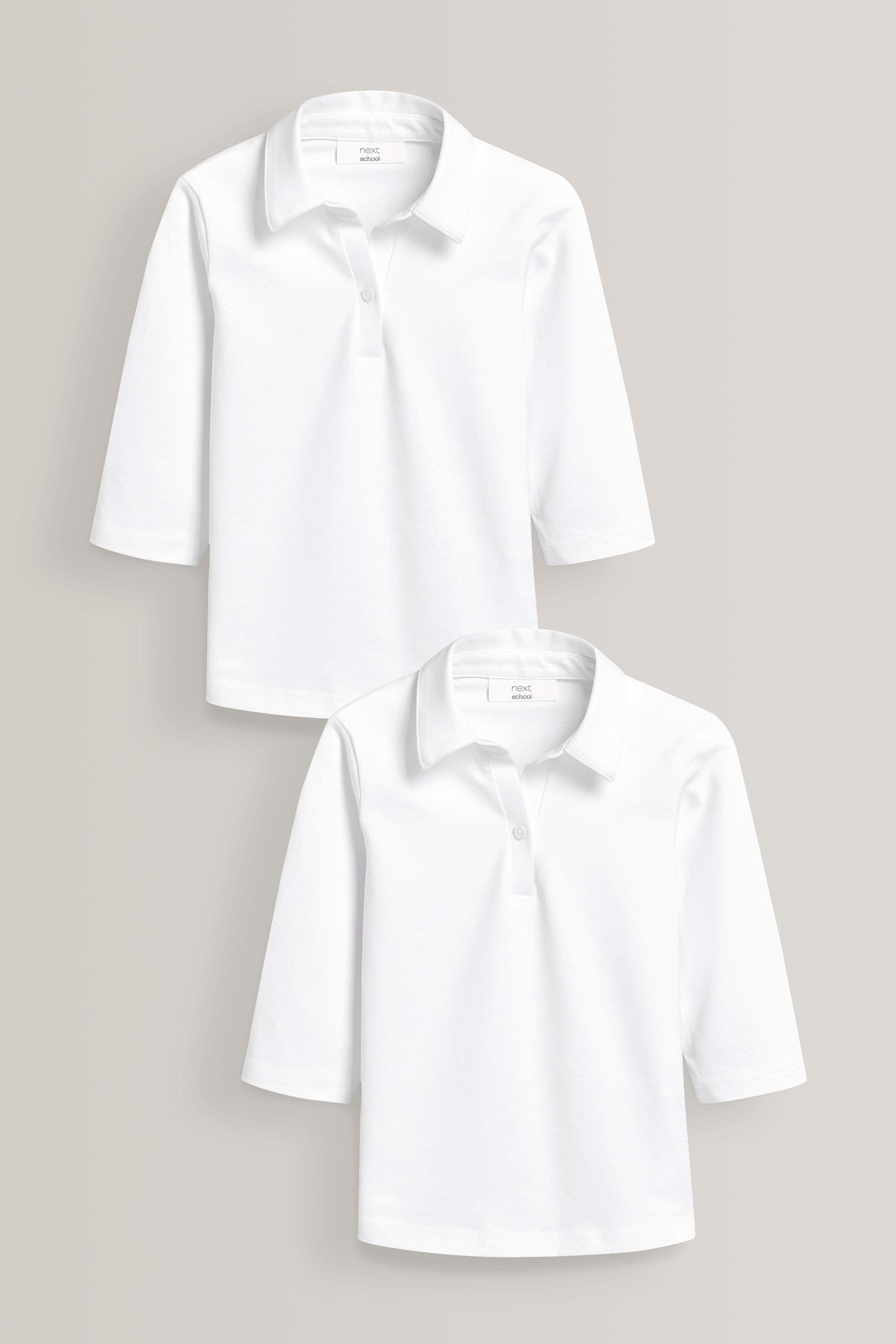 White Cotton Stretch 3/4 Sleeve School Jersey Blouses 2 Pack (3-16yrs)