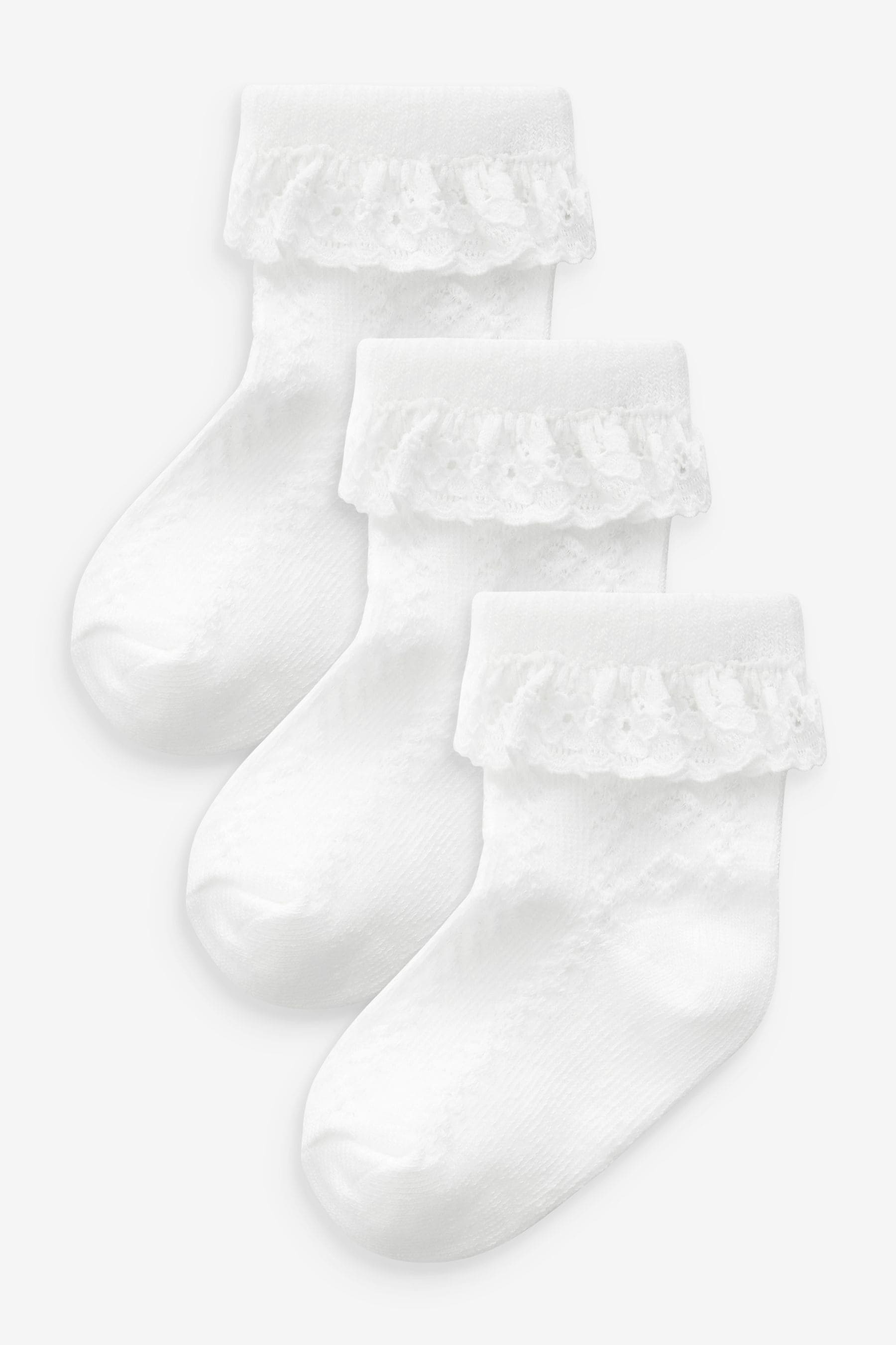 White Lace Baby Socks 3 Pack (0mths-2yrs)