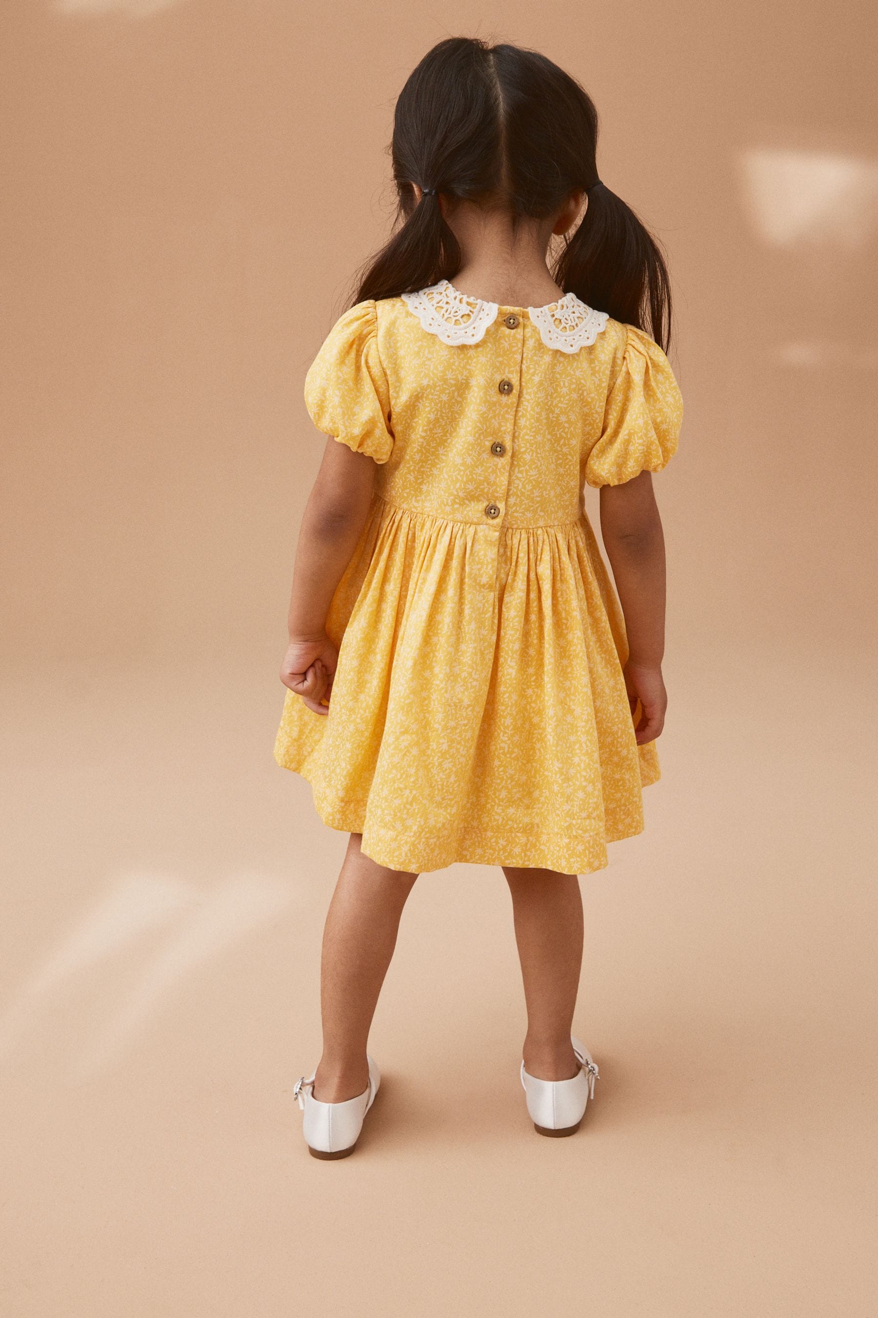 Yellow Lace Collar Shirred Dress (3mths-8yrs)