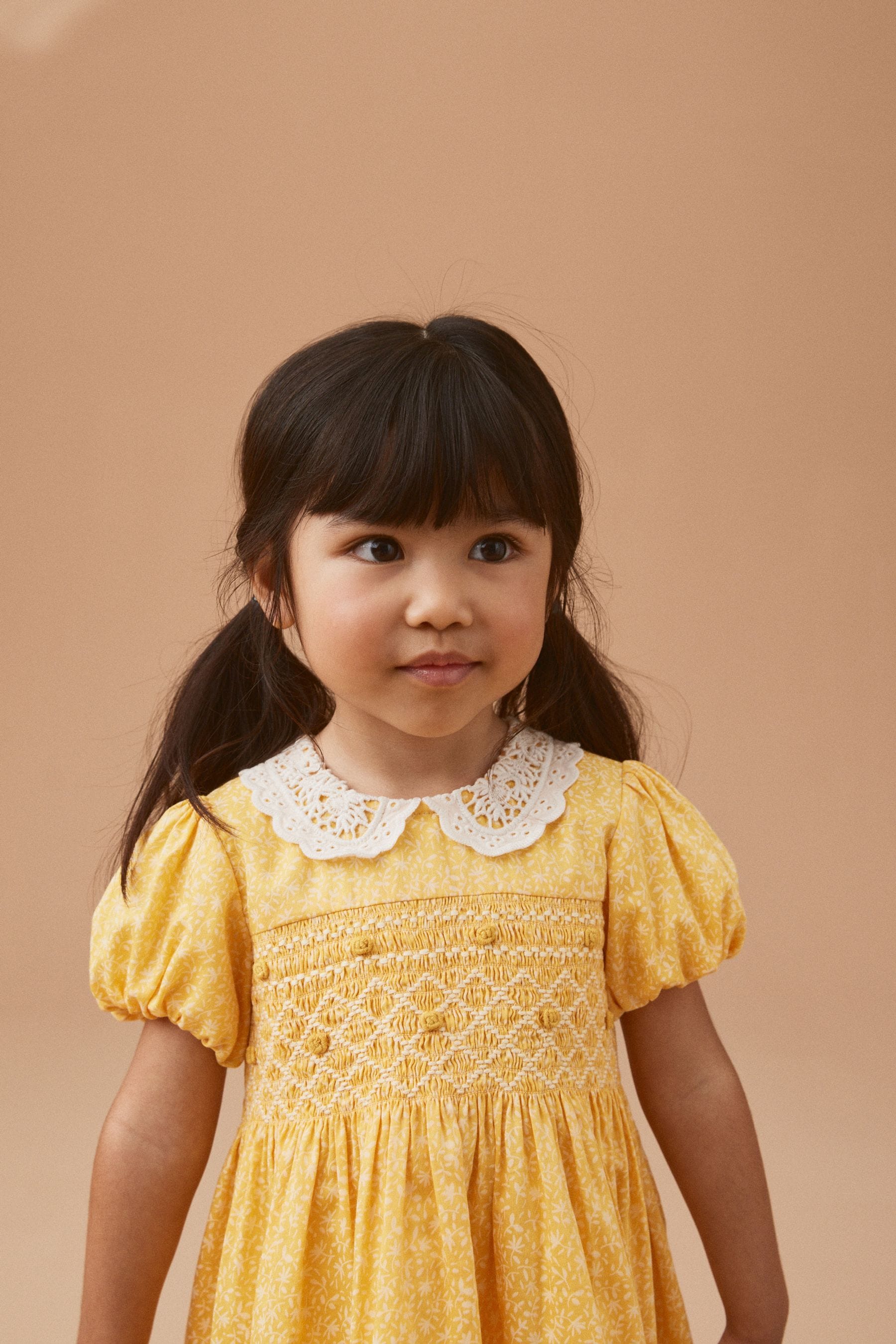 Yellow Lace Collar Shirred Dress (3mths-8yrs)