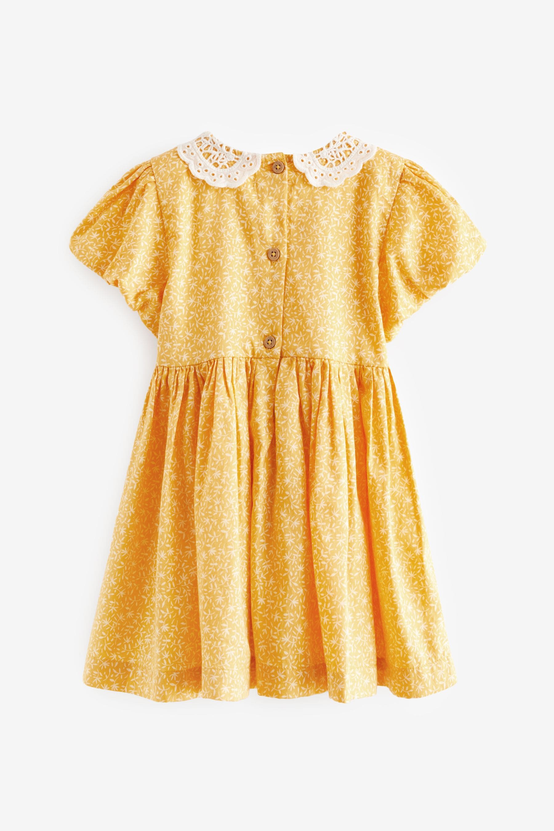 Yellow Lace Collar Shirred Dress (3mths-8yrs)