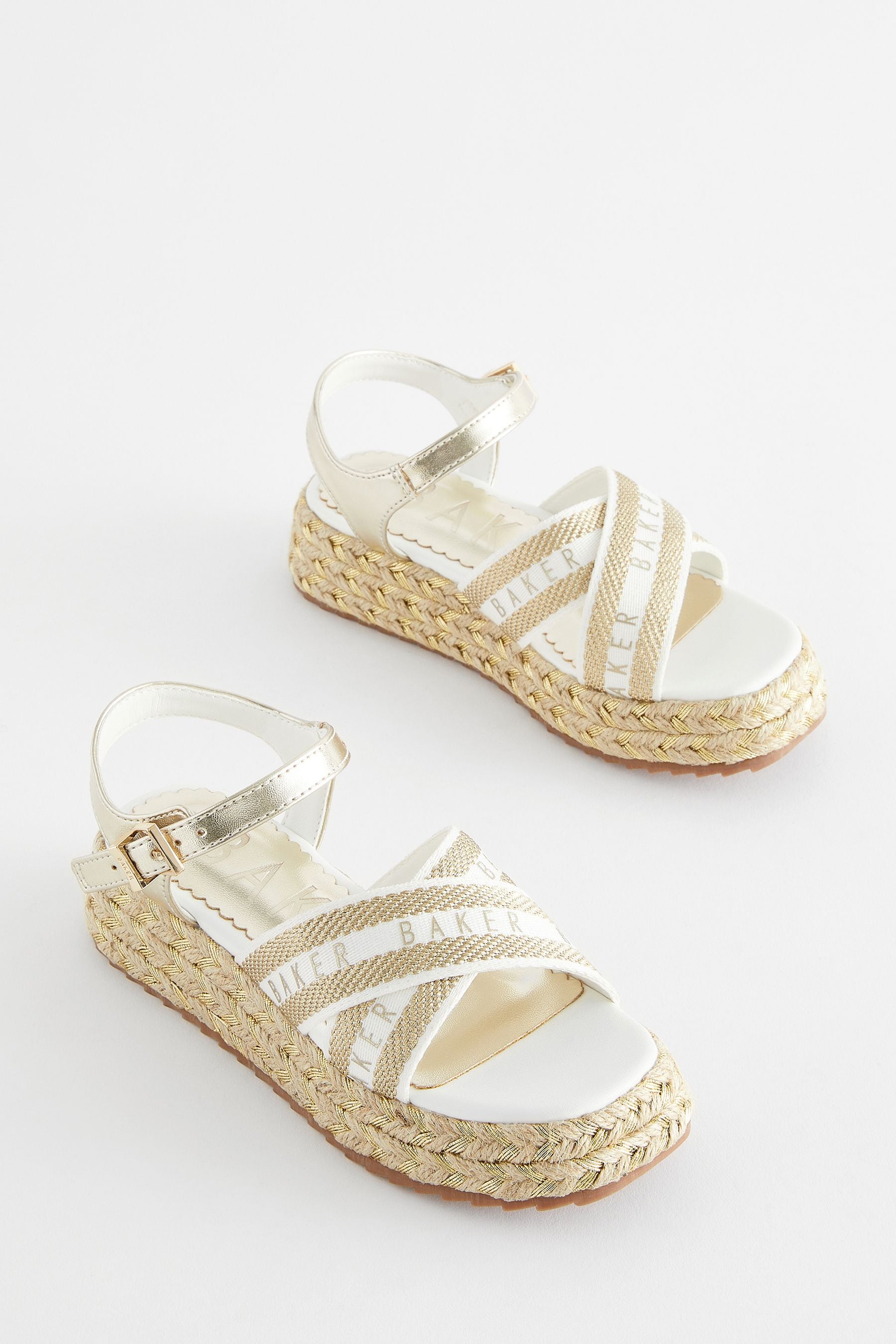 Gold Baker by Ted Baker Girls Woven and Metallic Wedge Sandals