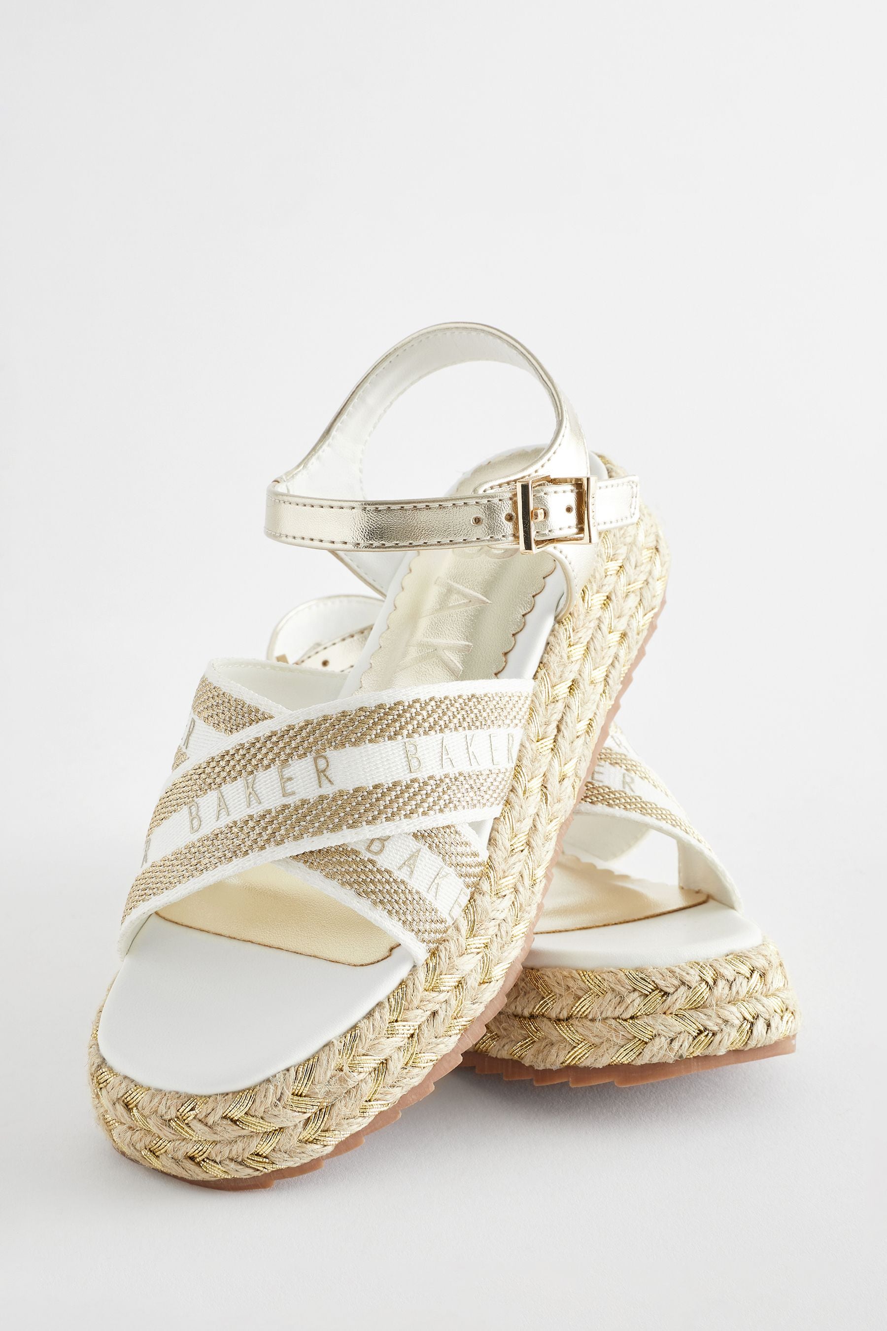 Gold Baker by Ted Baker Girls Woven and Metallic Wedge Sandals