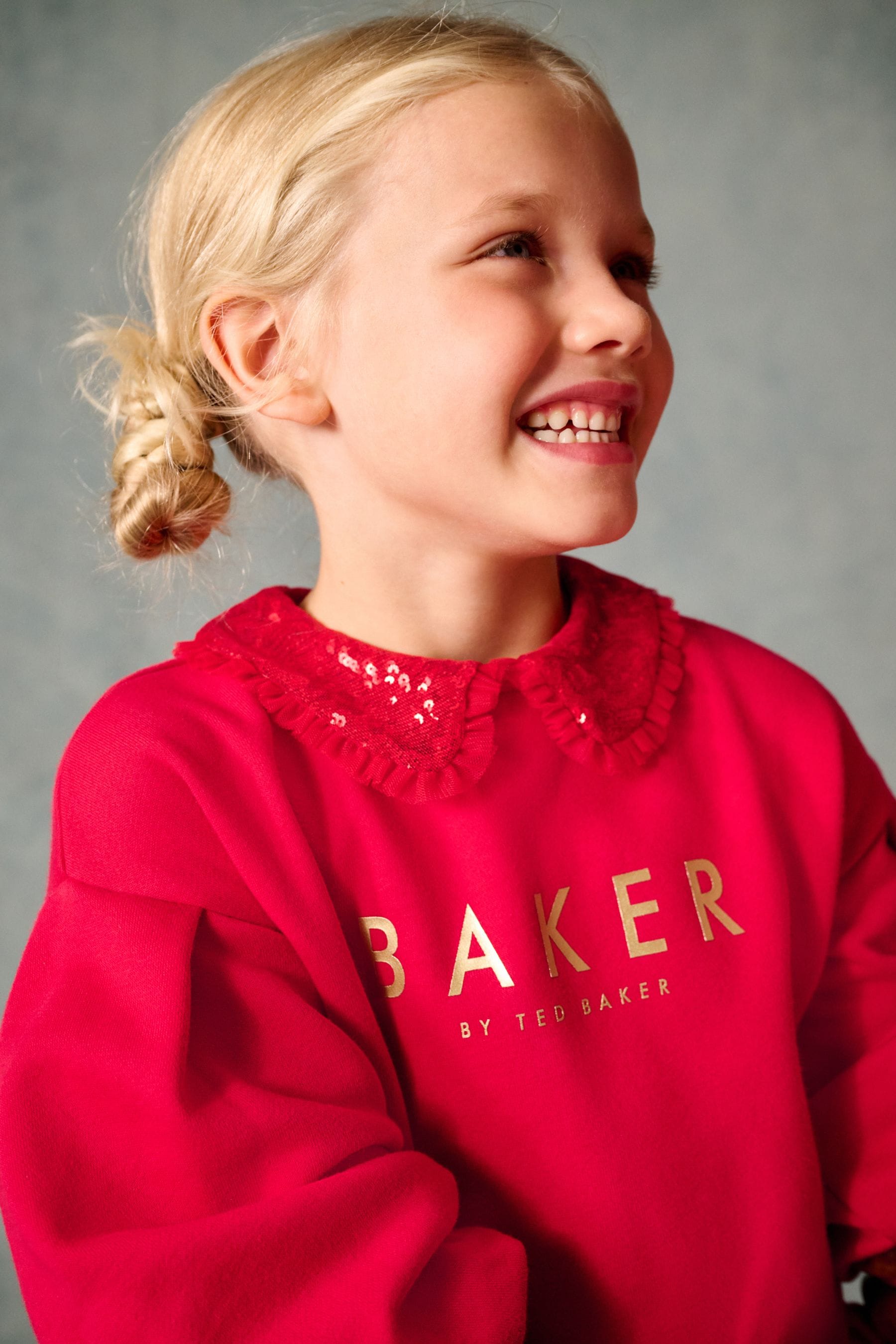 Baker by Ted Baker Red Sequin Collar Longline Sweat and Floral Leggings Set