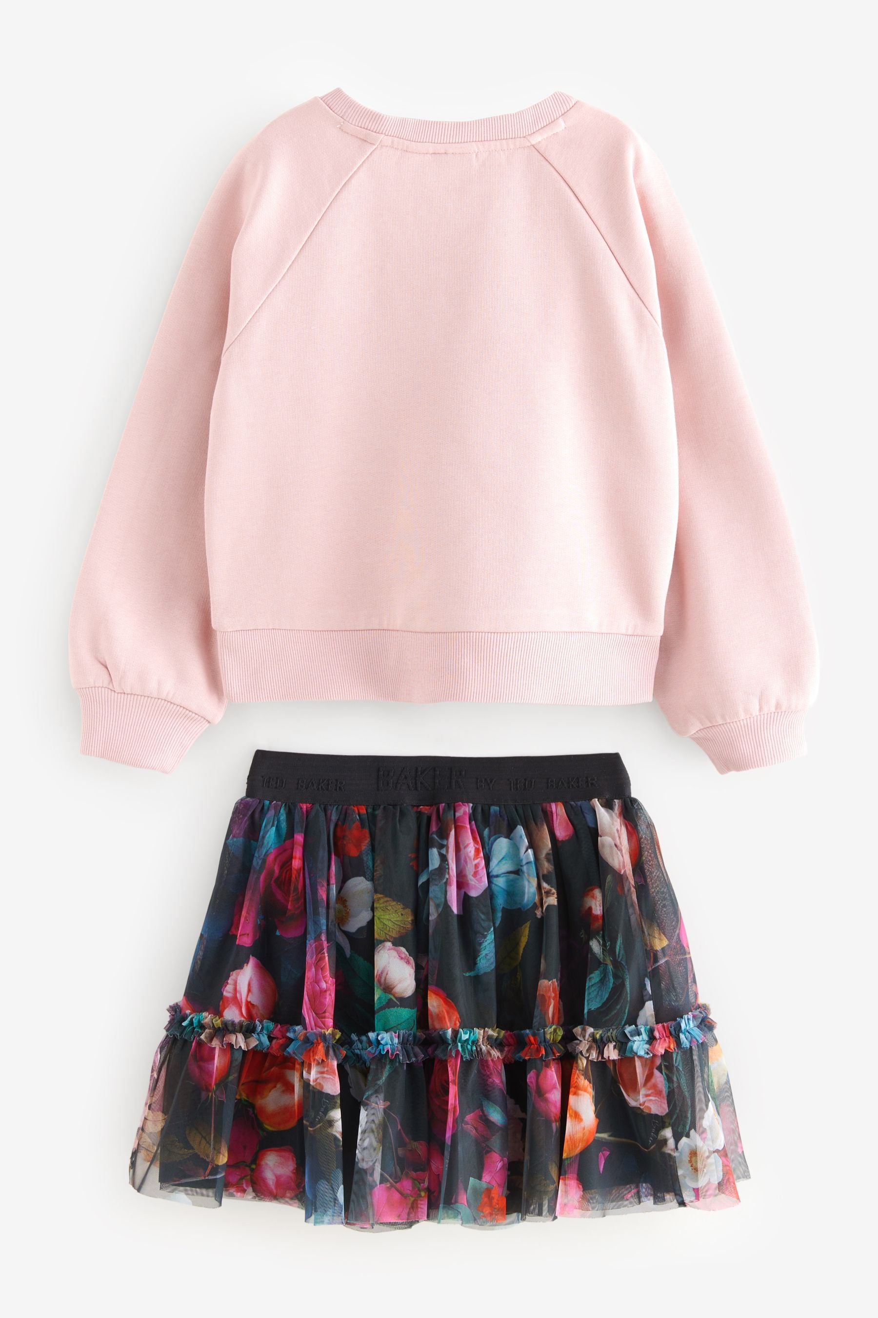 Baker by Ted Baker Satin Bow Front Sweater and Floral Mesh Skirt Set