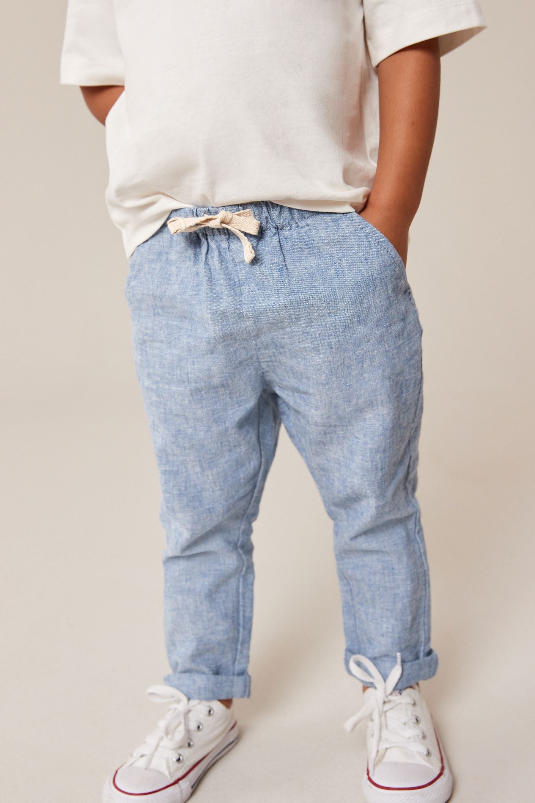 Chambray Blue Linen Blend Pull-On Trousers (3mths-7yrs)