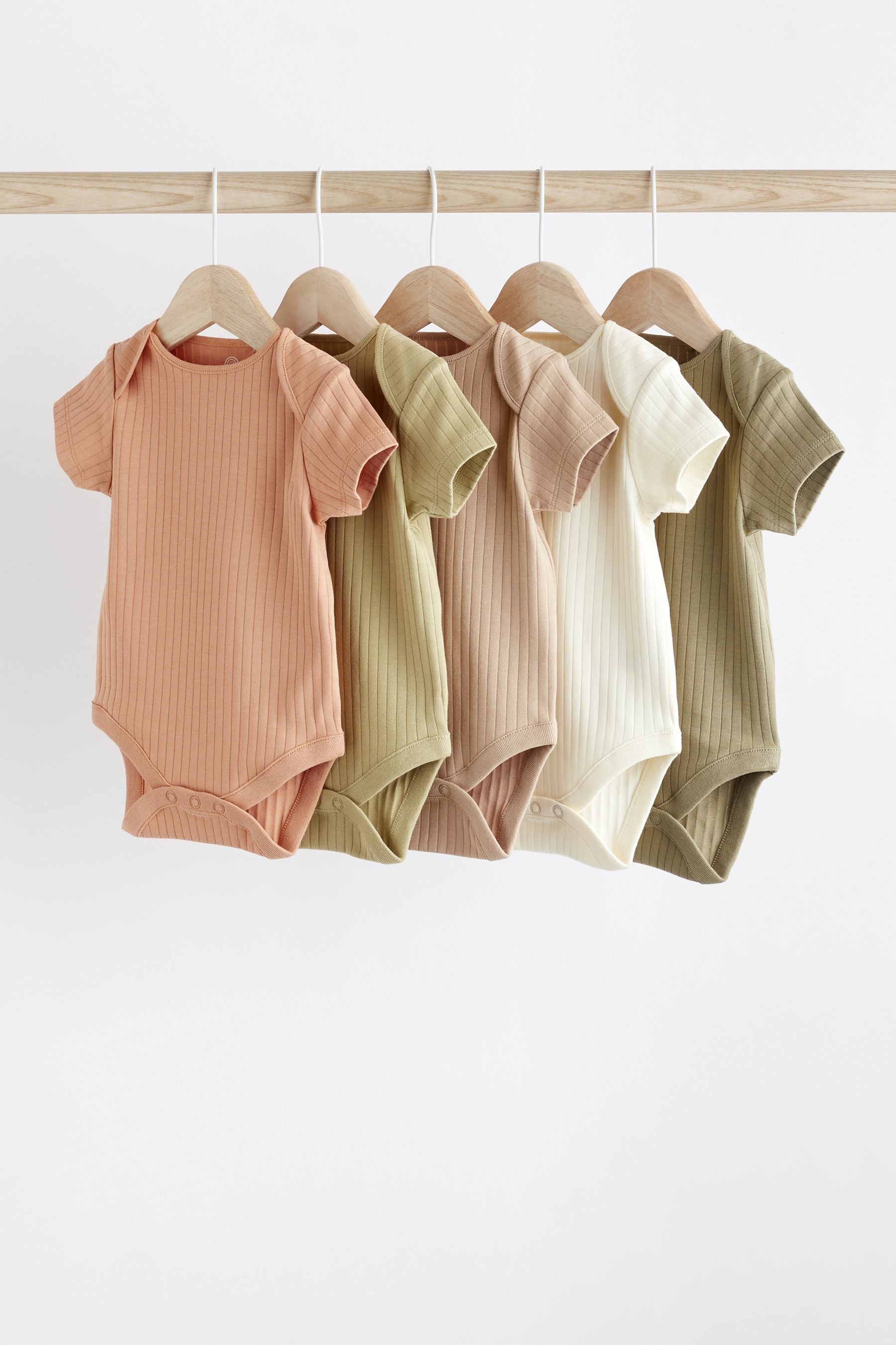 Green Plain Short Sleeve Baby Bodysuits 5 Pack