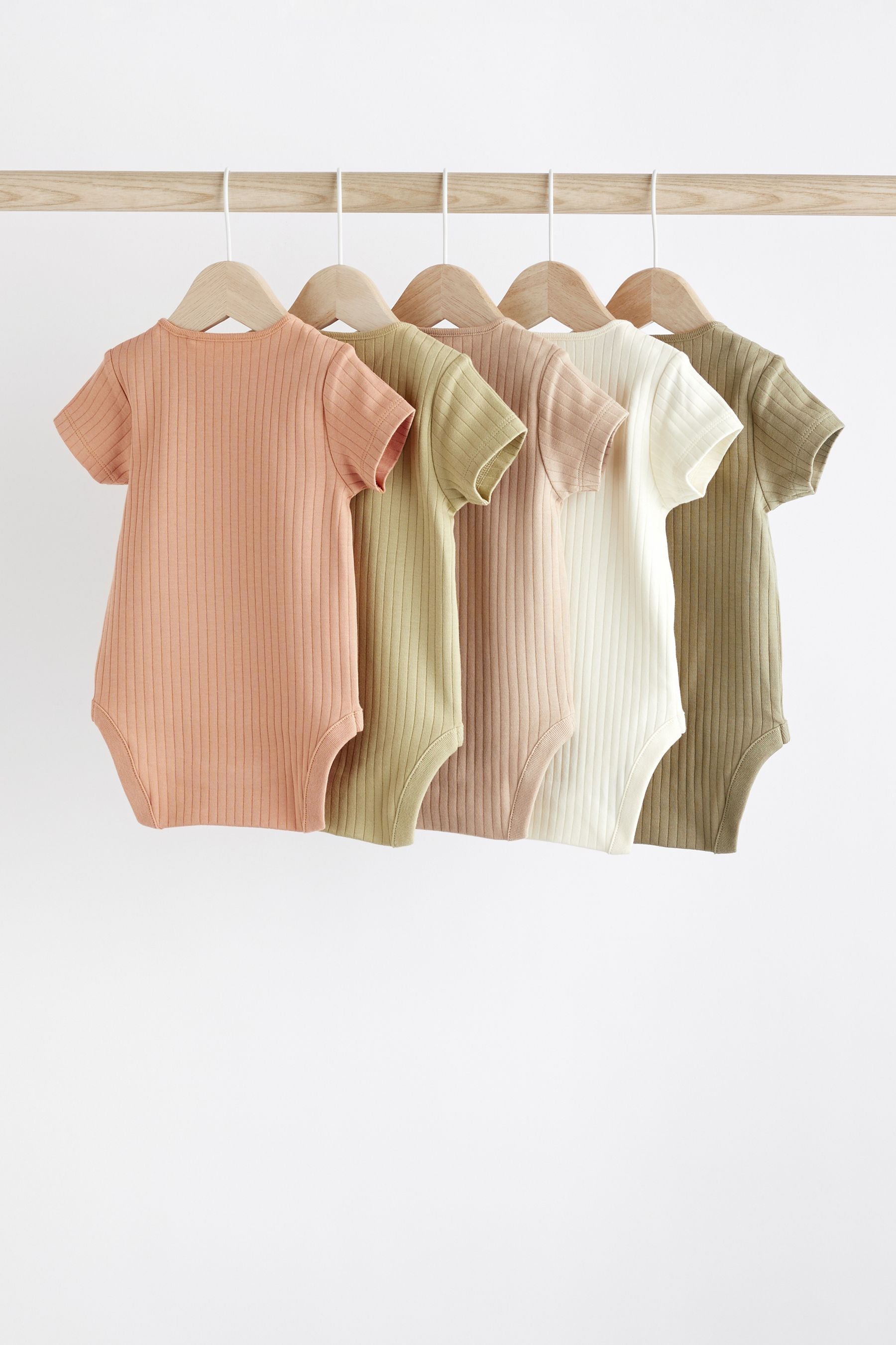 Green Plain Short Sleeve Baby Bodysuits 5 Pack