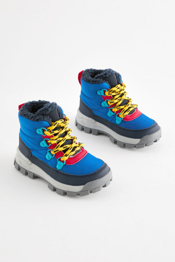 Blue Quilted Lace-Up Hiker Boots