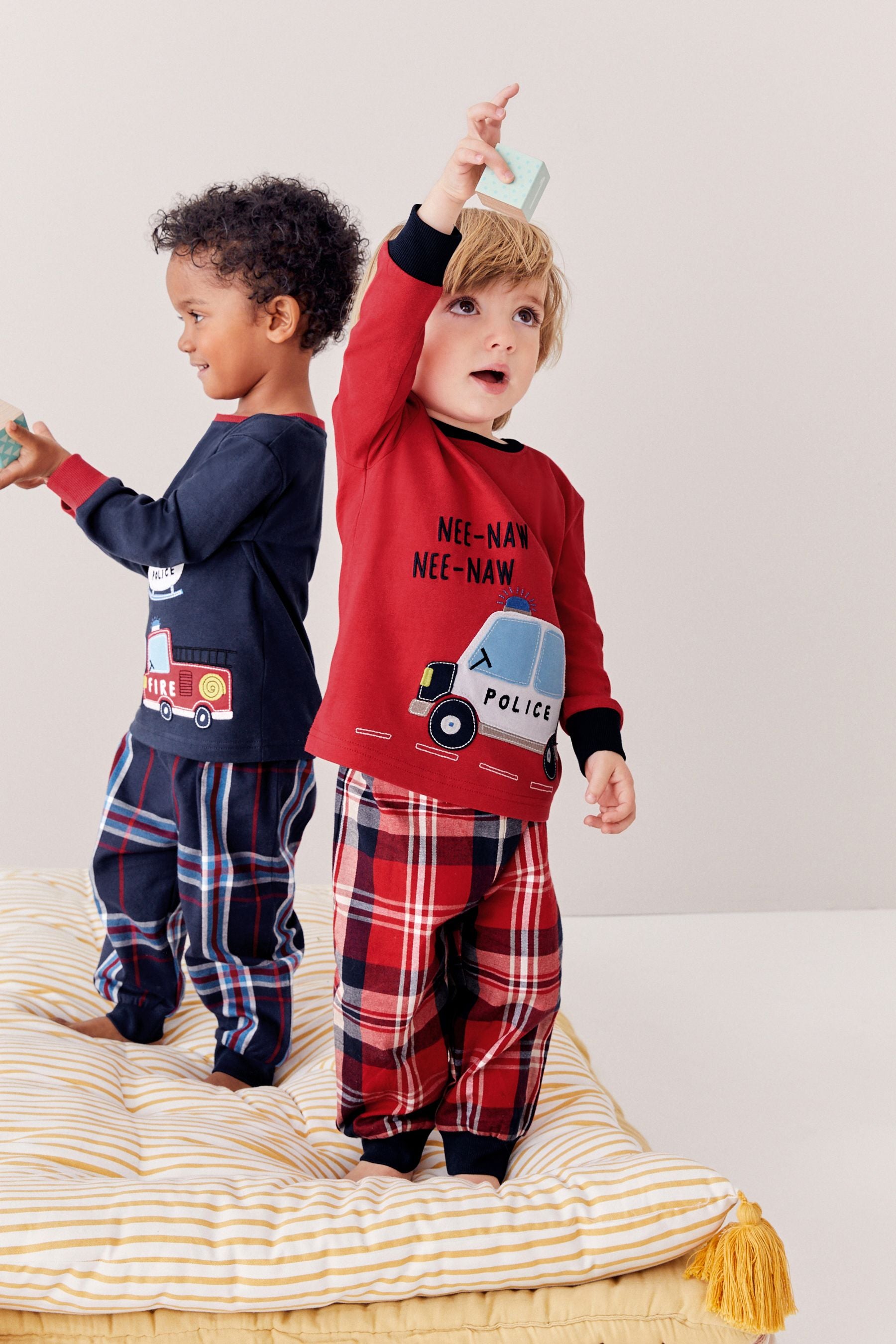 Navy Blue/Red Emergency Transport Check Pyjamas 2 Pack (9mths-8yrs)