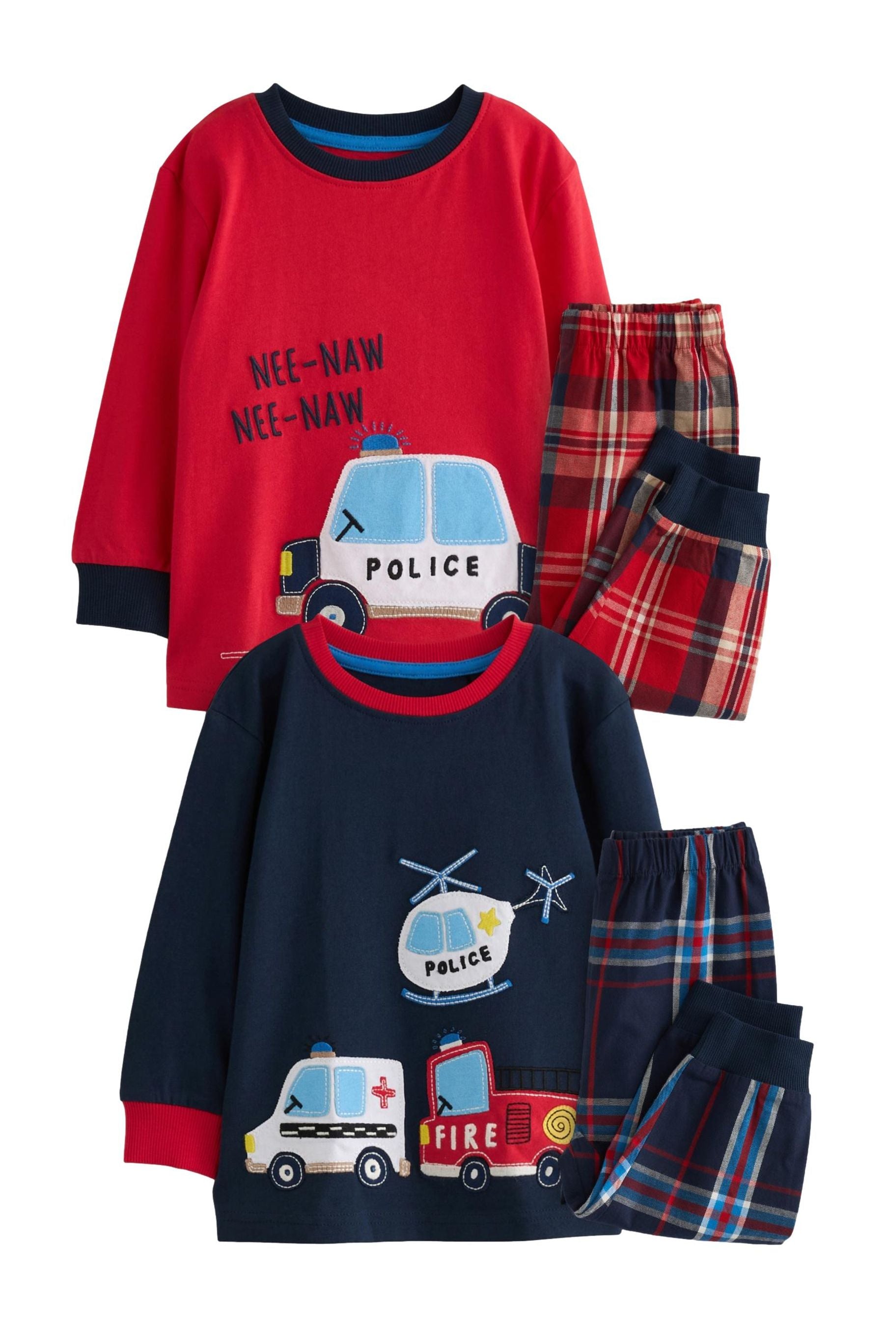 Navy Blue/Red Emergency Transport Check Pyjamas 2 Pack (9mths-8yrs)