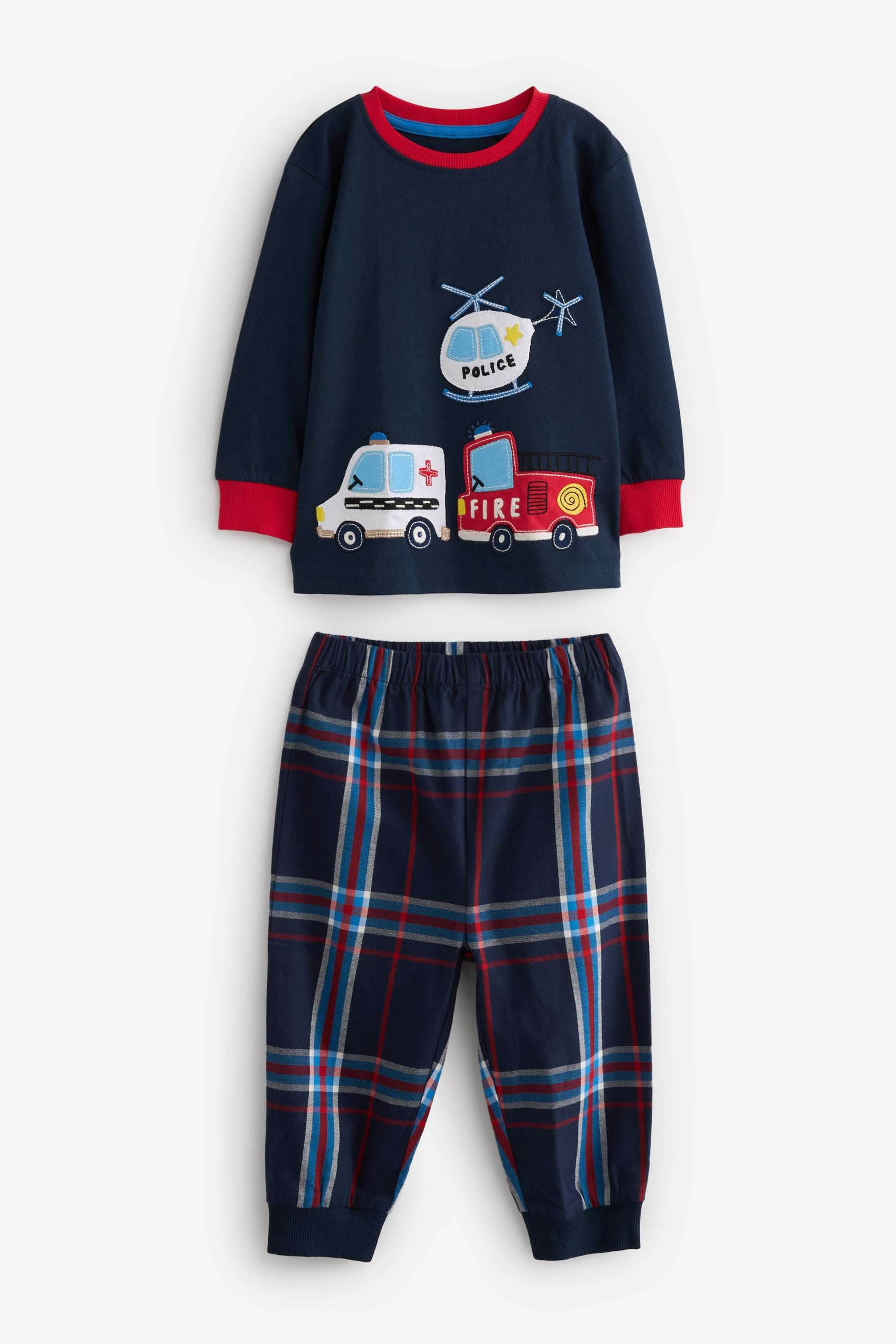 Navy Blue/Red Emergency Transport Check Pyjamas 2 Pack (9mths-8yrs)