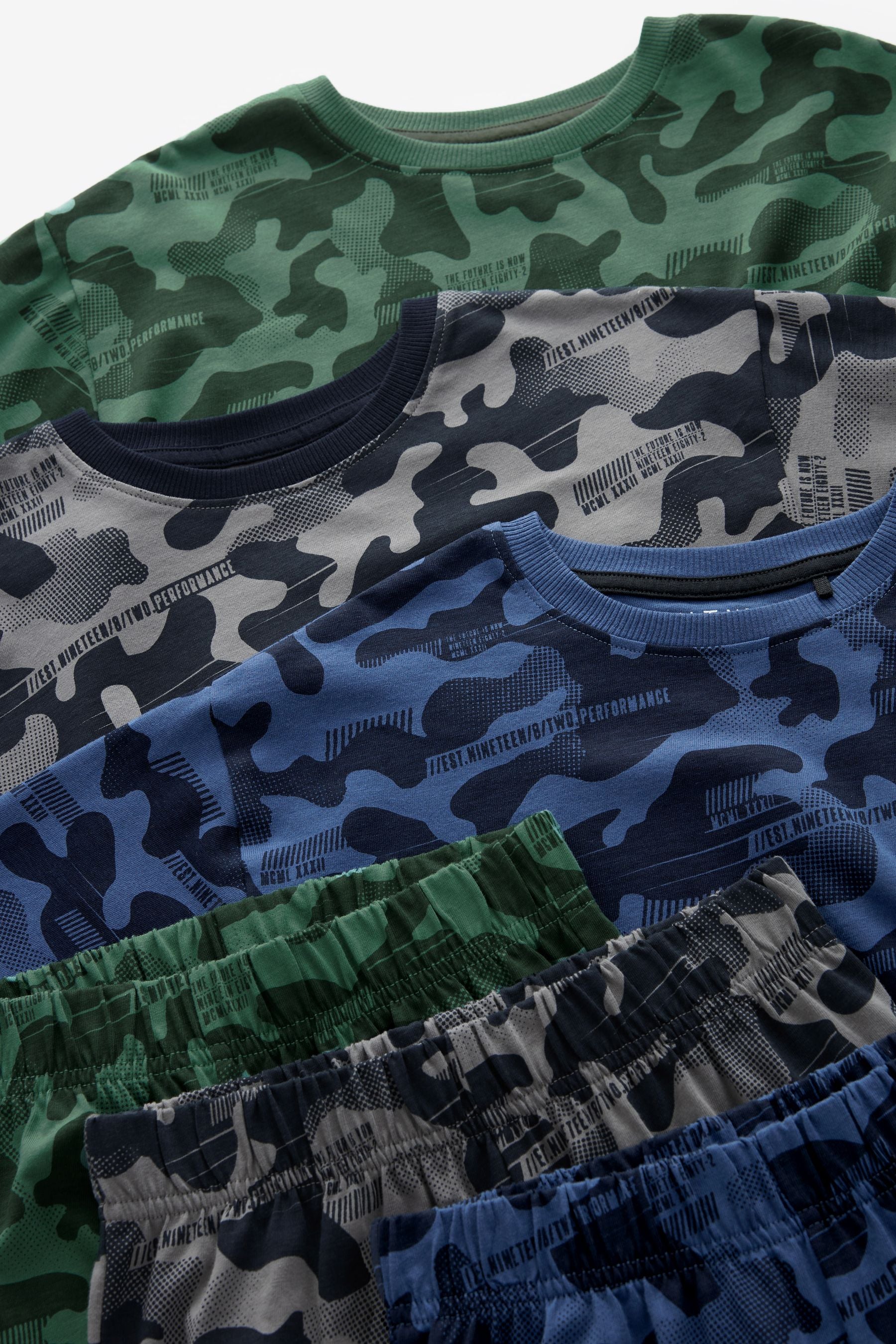 Grey/Blue/Green Camouflage 3 Pack 100% Cotton Long Sleeve Pyjamas (3-16yrs)