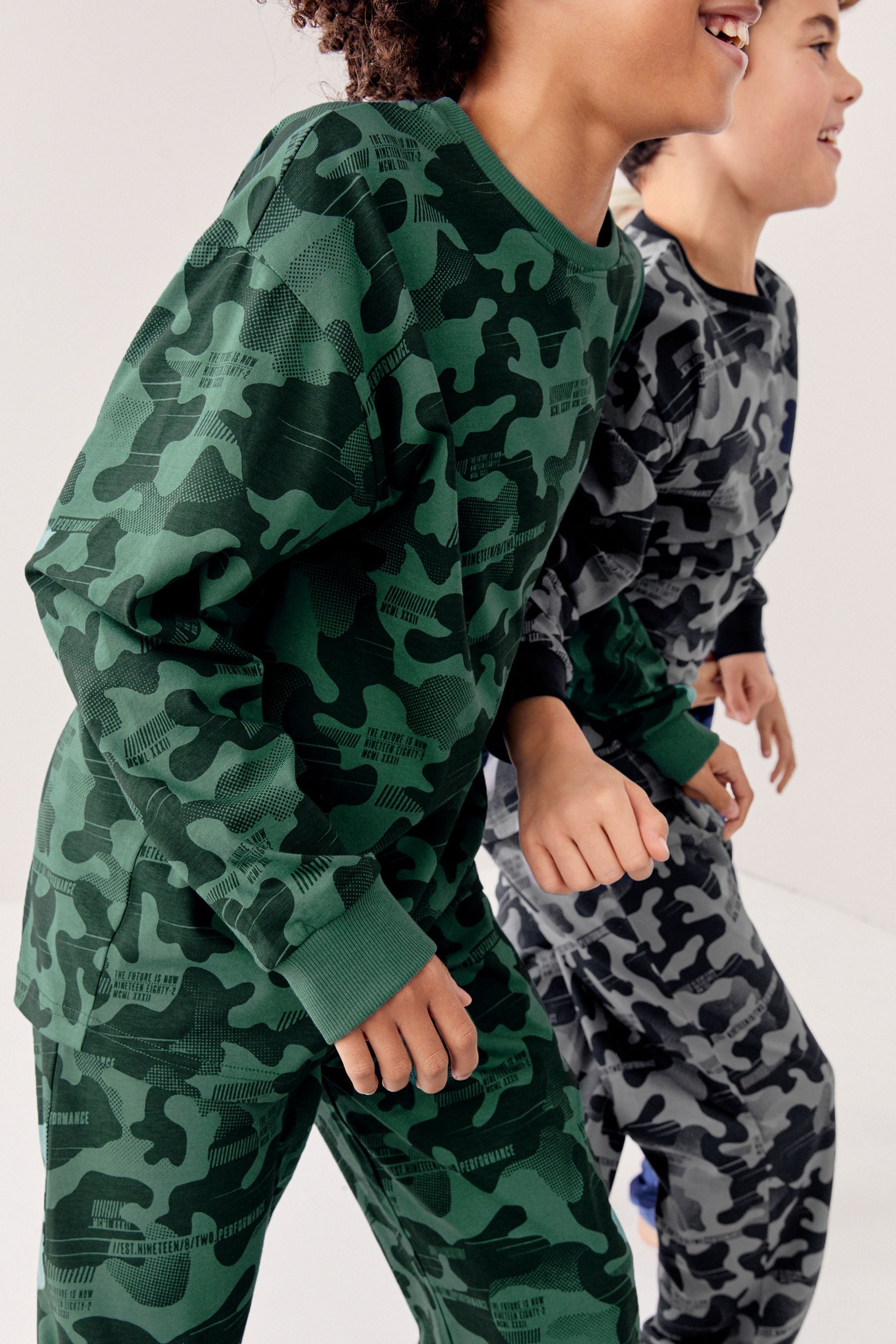 Grey/Blue/Green Camouflage 3 Pack 100% Cotton Long Sleeve Pyjamas (3-16yrs)