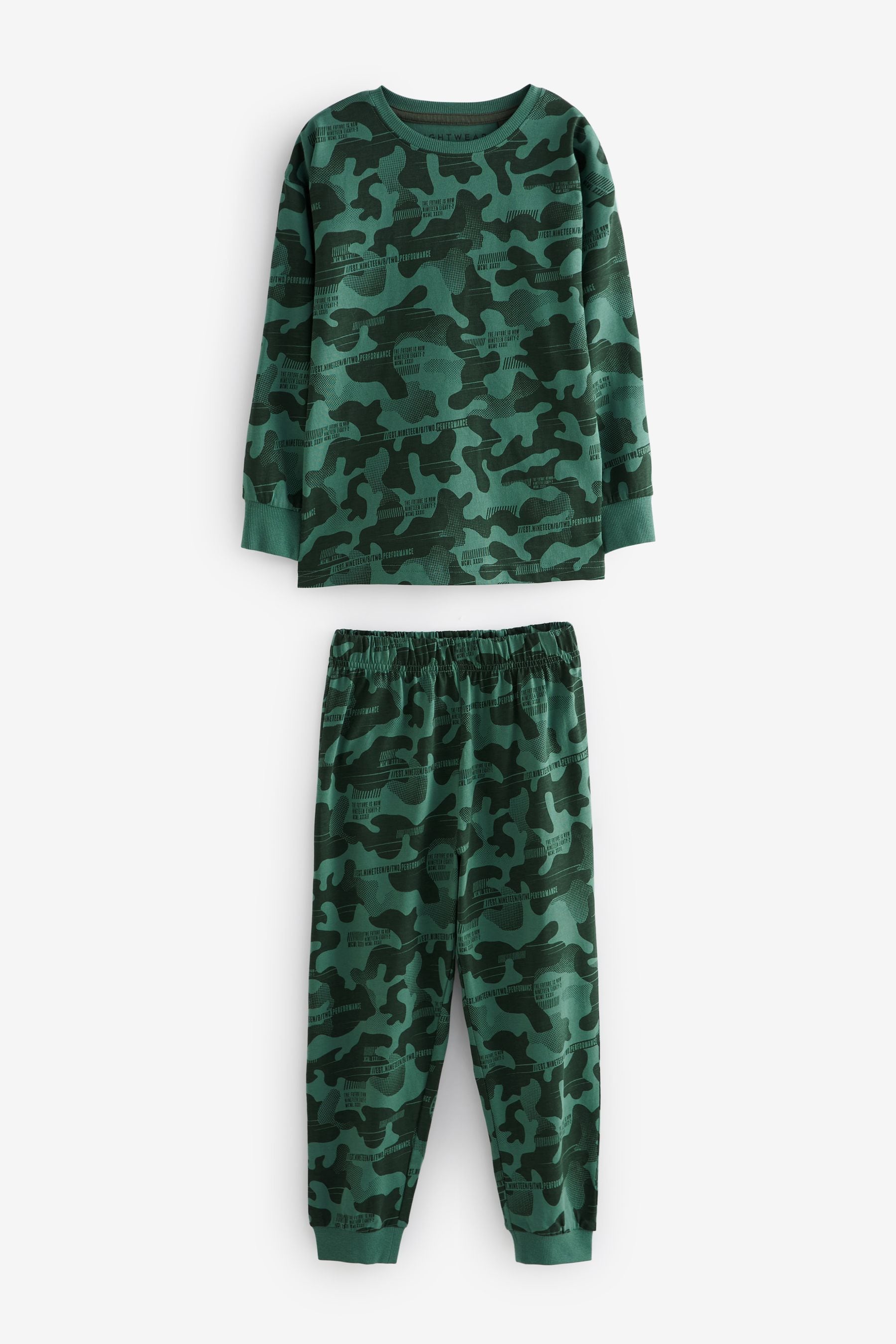 Grey/Blue/Green Camouflage 3 Pack 100% Cotton Long Sleeve Pyjamas (3-16yrs)