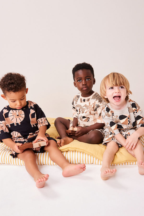 Black/Ecru Animal Short Sleeve 3 Pack Pyjama Set (9mths-12yrs)