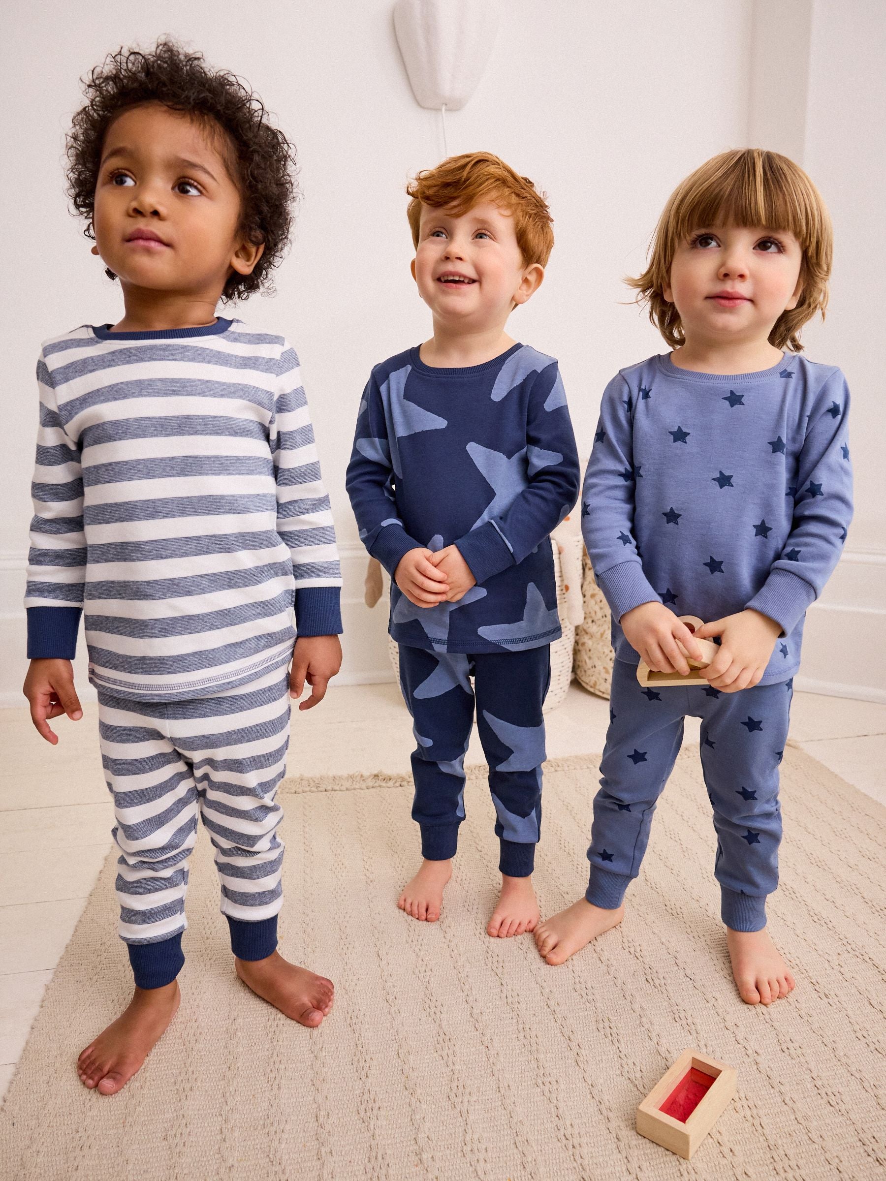 Blue/White Stars 3 Pack Snuggle 100% Cotton Pyjamas (9mths-10yrs)