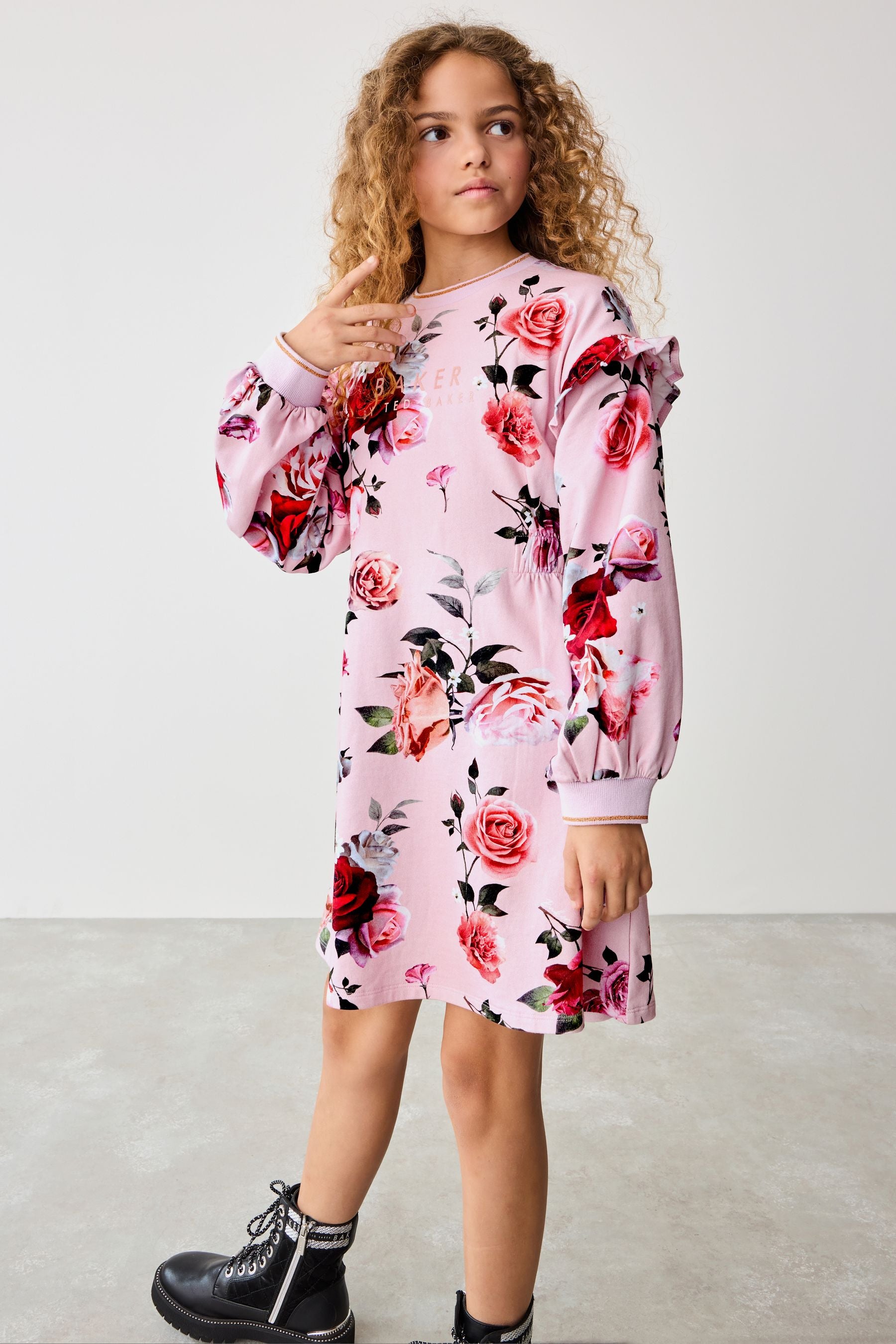 Baker by Ted Baker Pink Floral Sweat 100% Cotton Dress