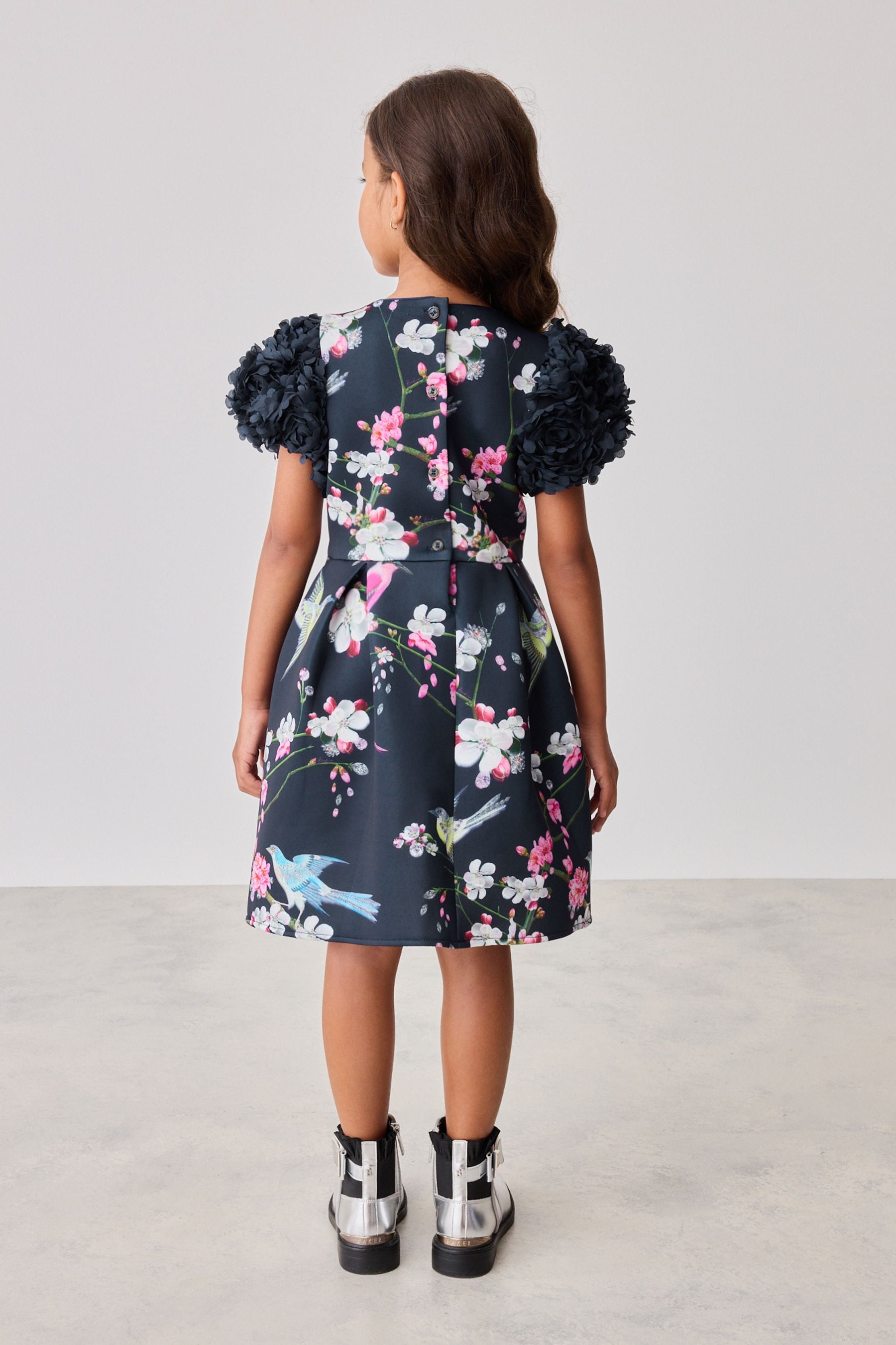 Baker by Ted Baker Navy Floral Ruffle Sleeve Dress