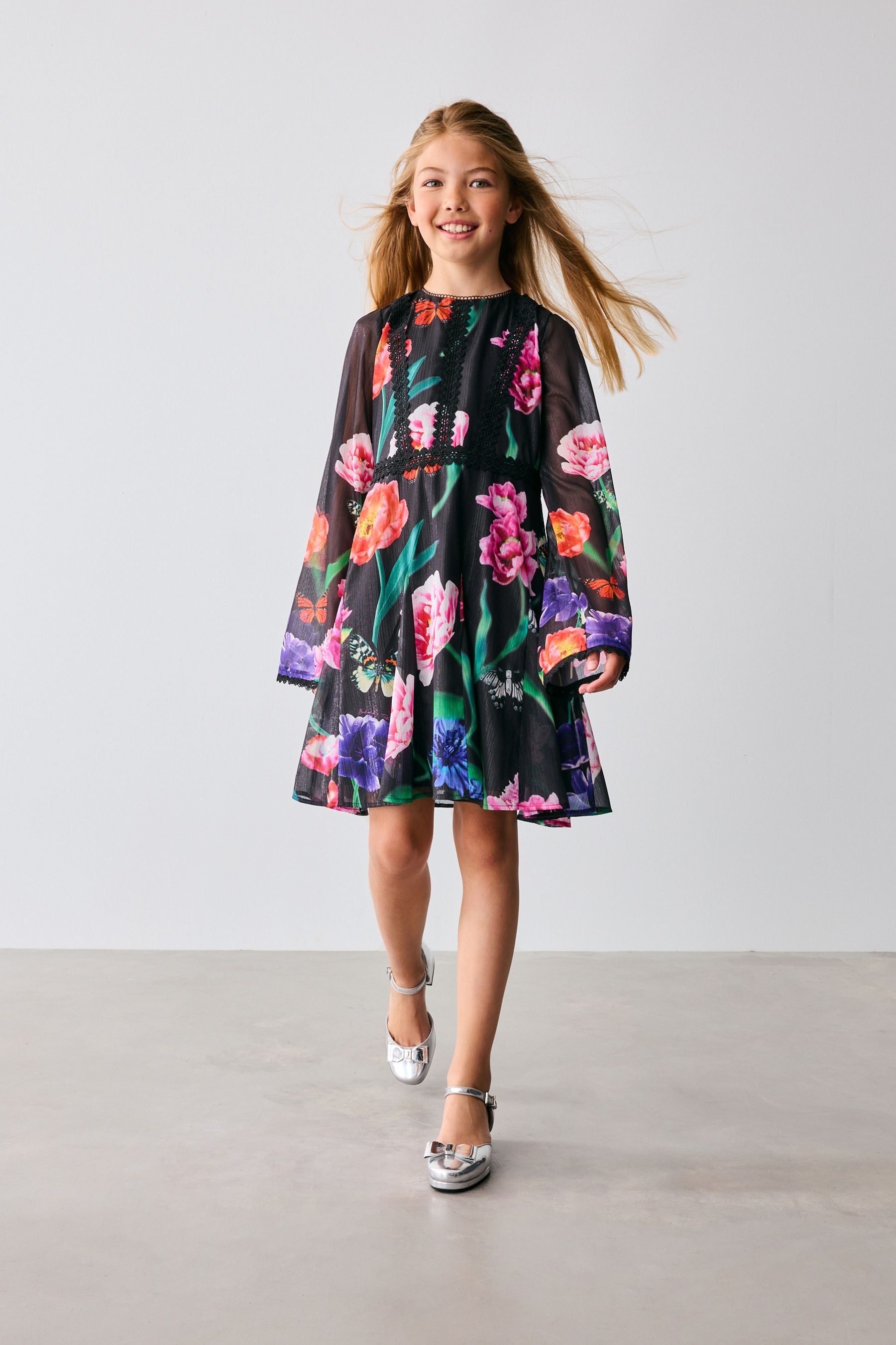 Baker by Ted Baker Floral Chiffon Black Dress