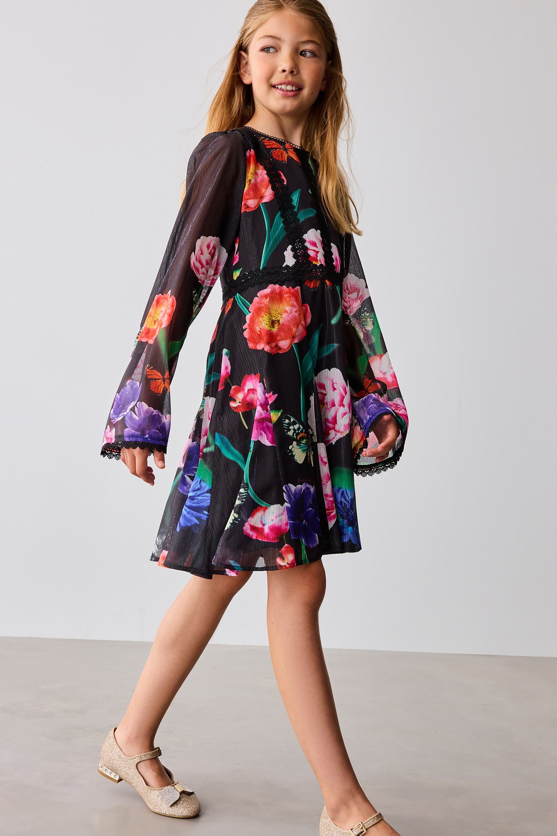 Baker by Ted Baker Floral Chiffon Black Dress