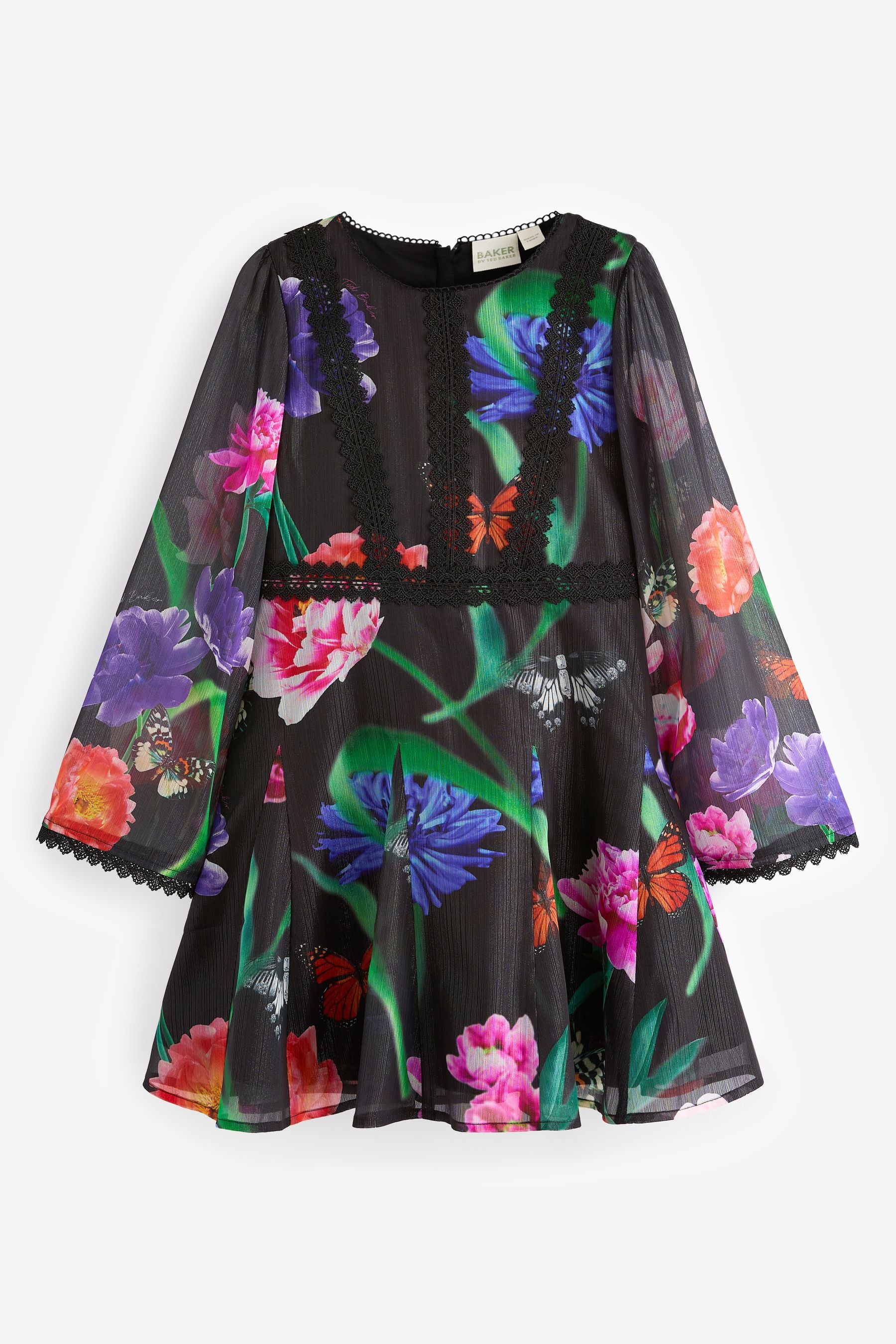 Baker by Ted Baker Floral Chiffon Black Dress