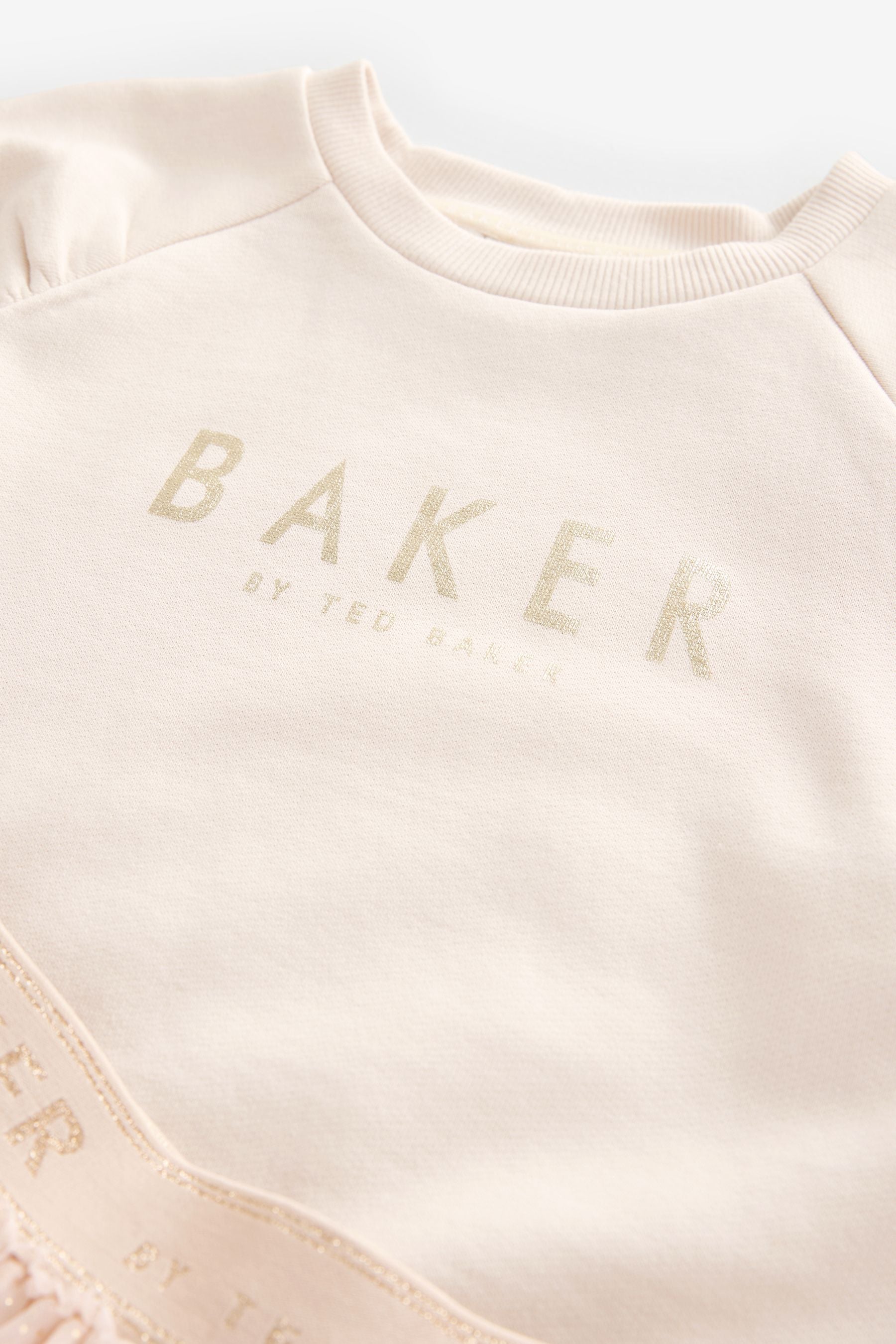 Baker by Ted Baker Cream Branded Sweat Top and Mesh Skirt Set