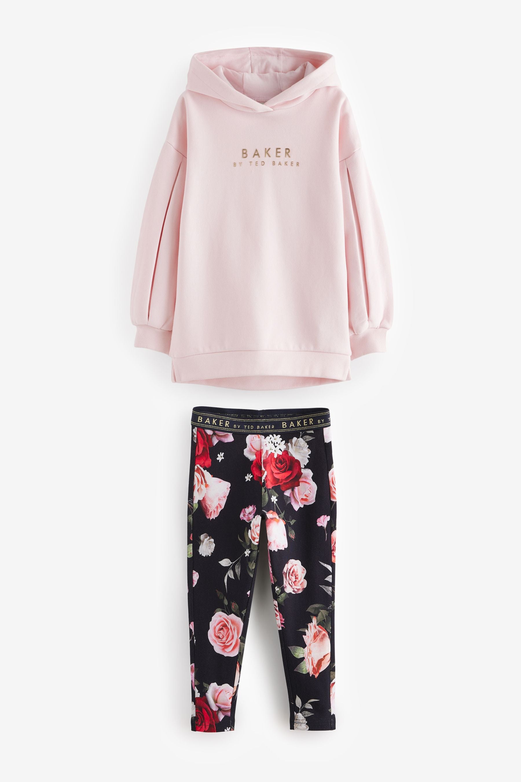 Baker by Ted Baker Pink Hoodie and Floral Print Leggings Set