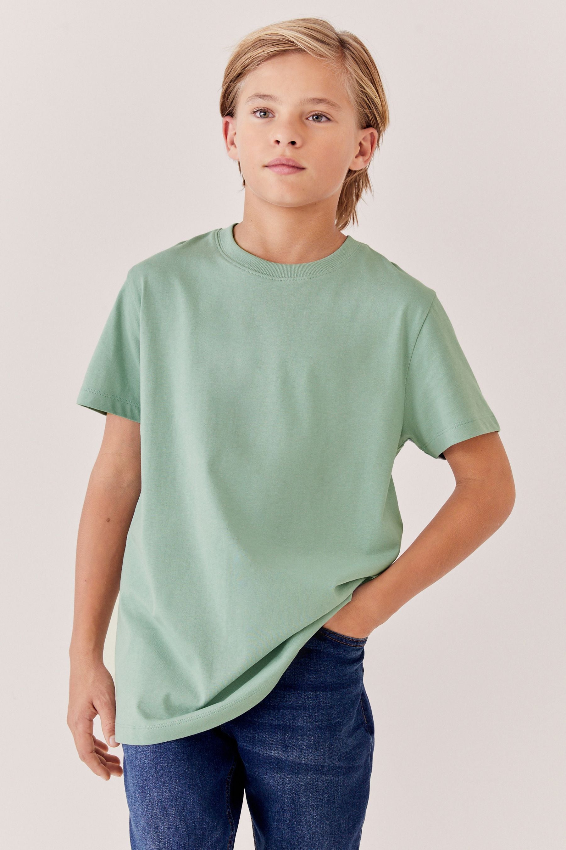 Green Pale Regular Fit Short Sleeve 100% Cotton T-Shirt (3-16yrs)