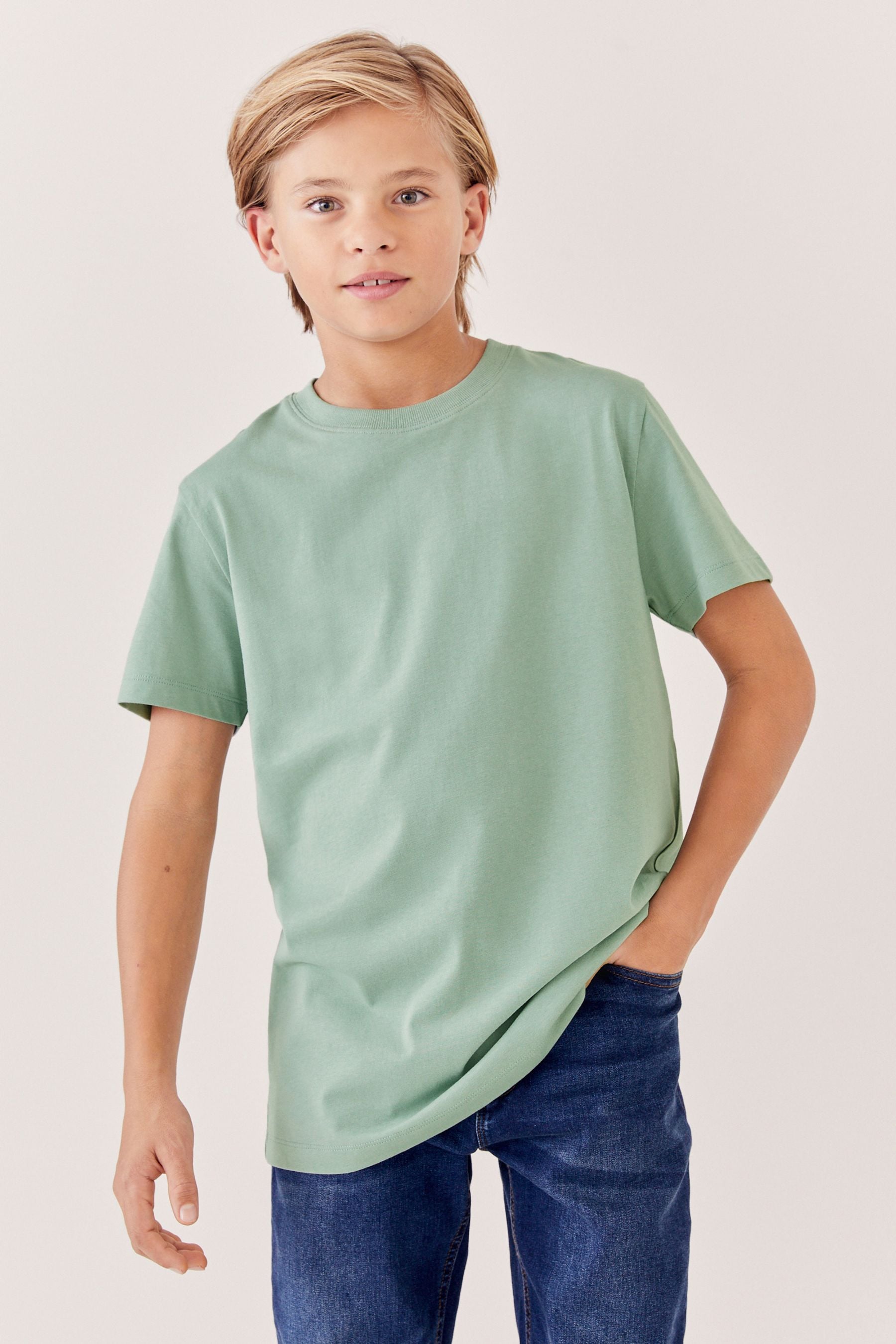 Green Pale Regular Fit Short Sleeve 100% Cotton T-Shirt (3-16yrs)