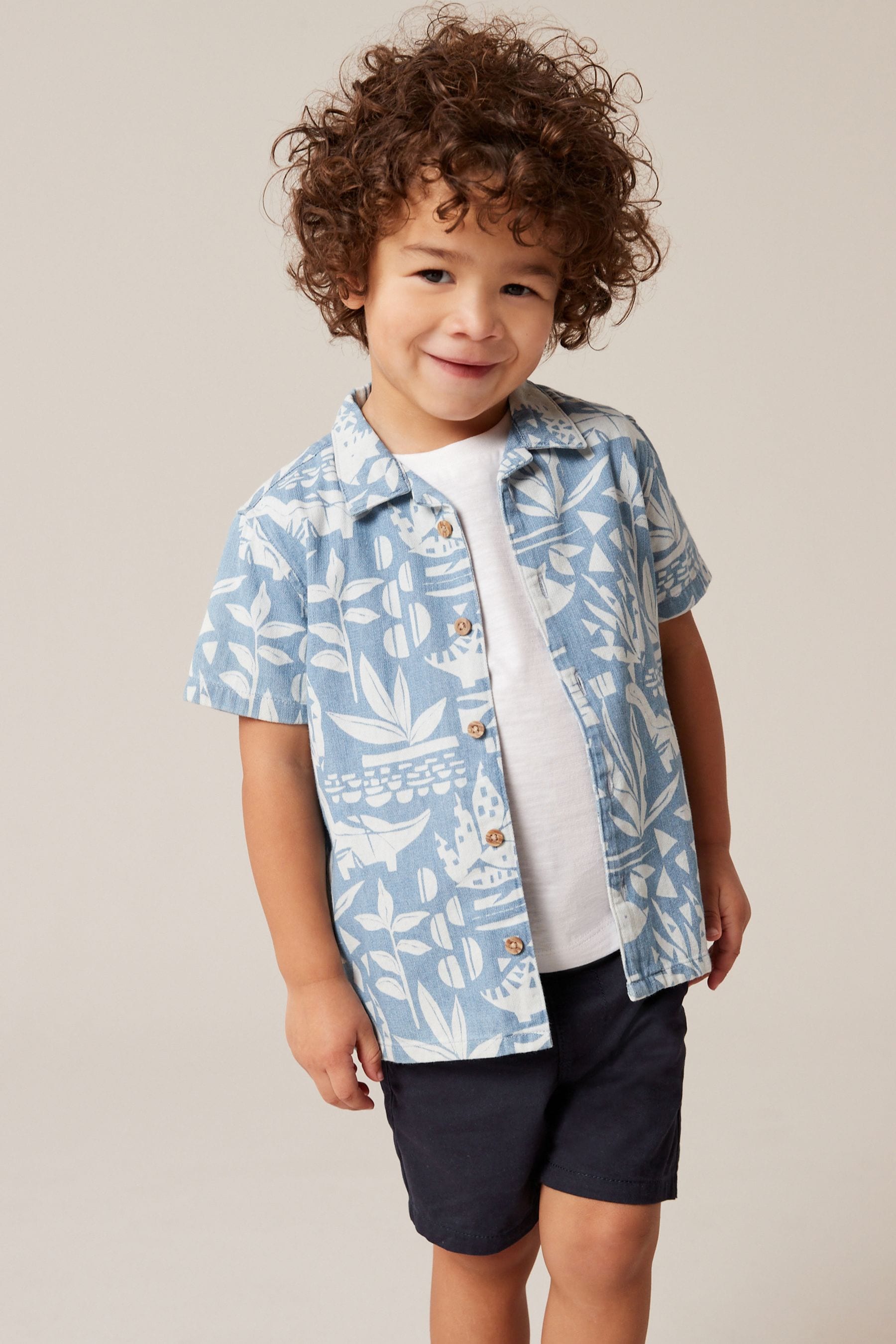 Blue Dino Short Sleeve Printed Shirt (3mths-7yrs)