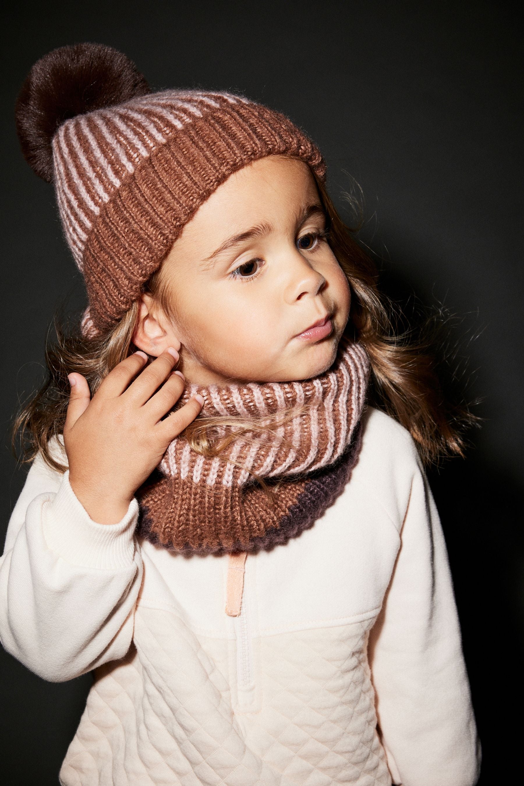 Neutral Colourblock Hat & Scarf Set (1-16yrs) (1-13yrs)