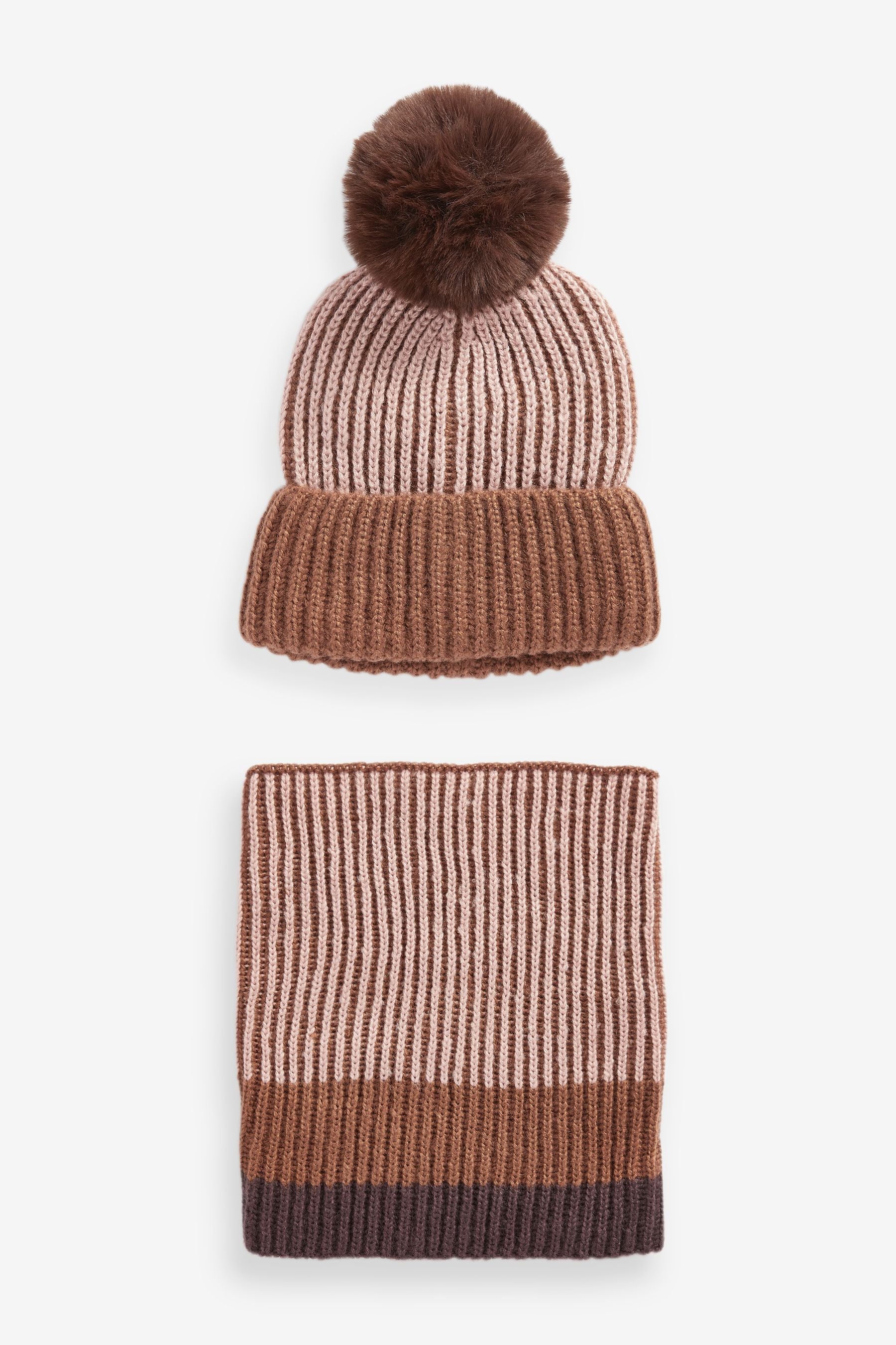 Neutral Colourblock Hat & Scarf Set (1-16yrs) (1-13yrs)