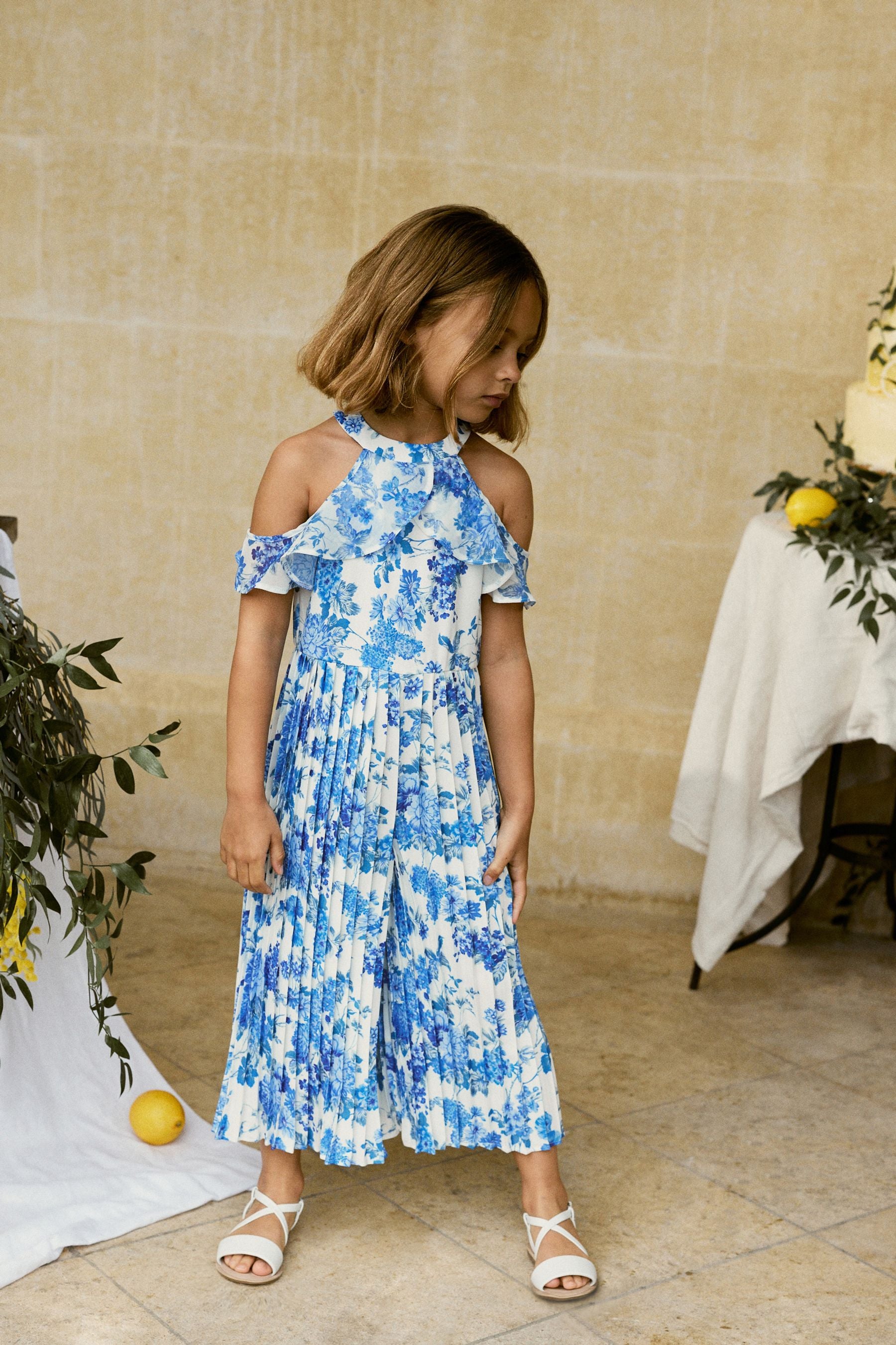 Blue Floral Pleated Jumpsuit (3-16yrs)