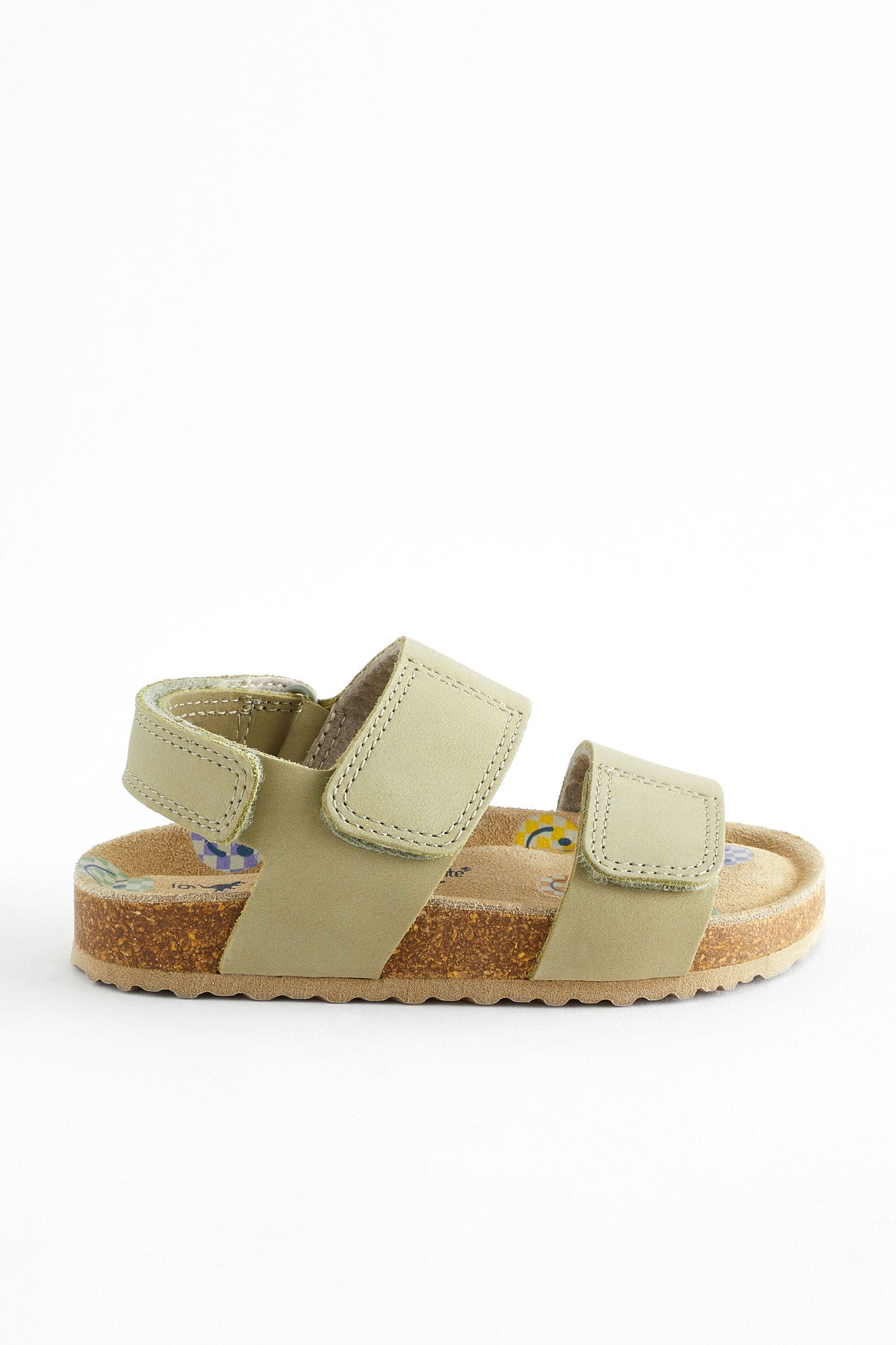 Sage Green Leather Touch Fastening Corkbed Sandals