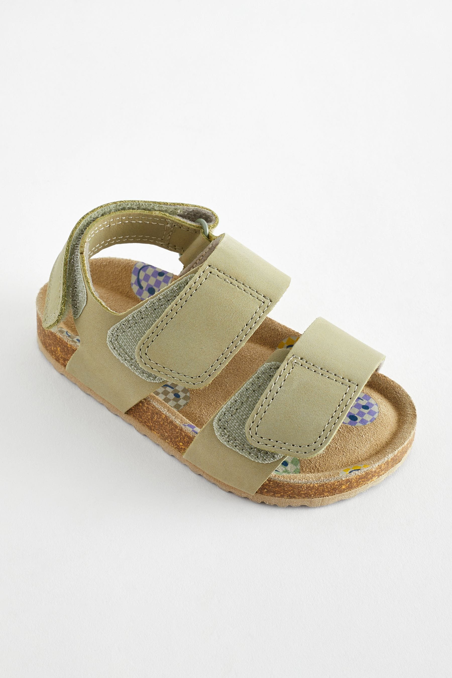 Sage Green Leather Touch Fastening Corkbed Sandals