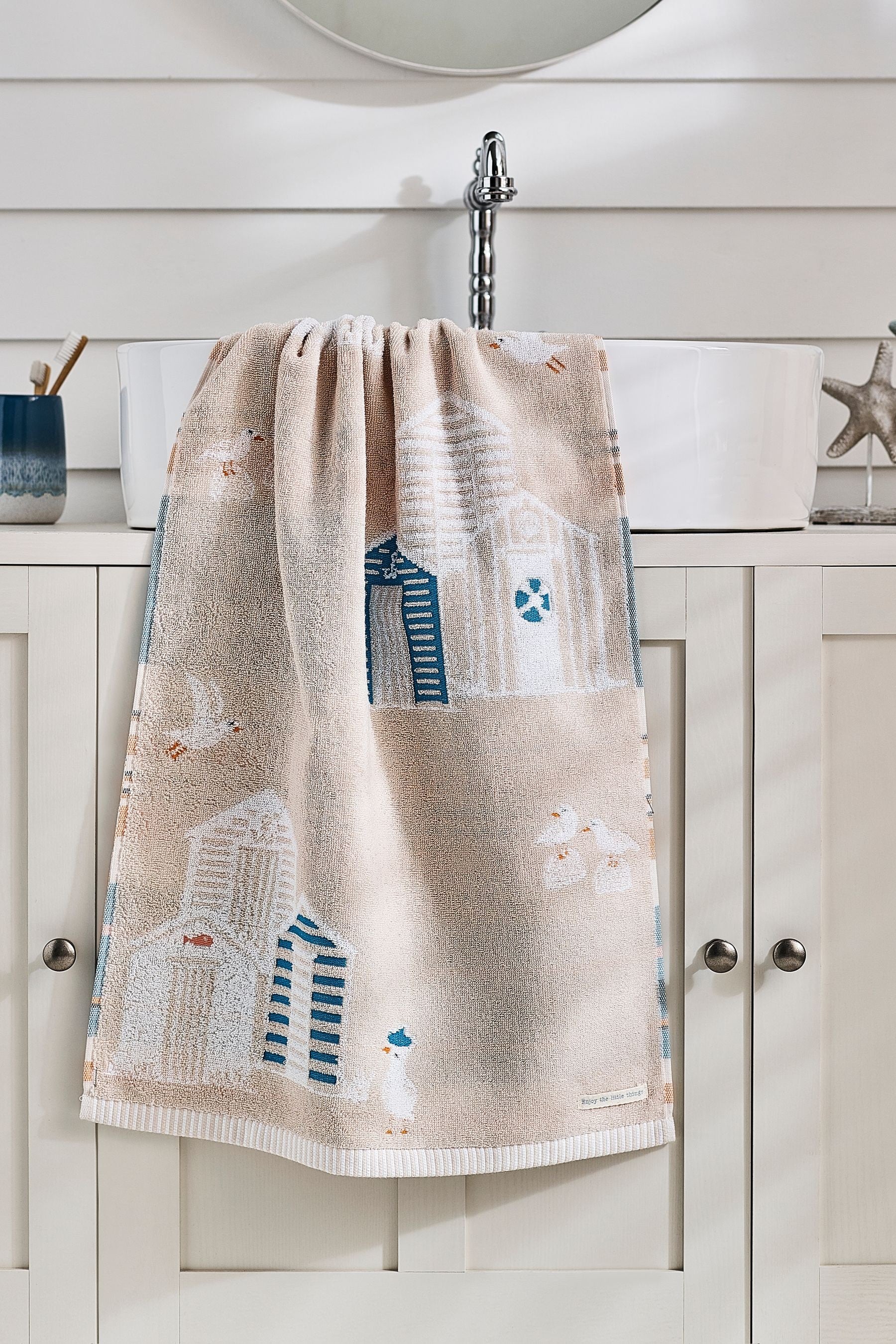 Natural Beach Huts Towel 100% Cotton