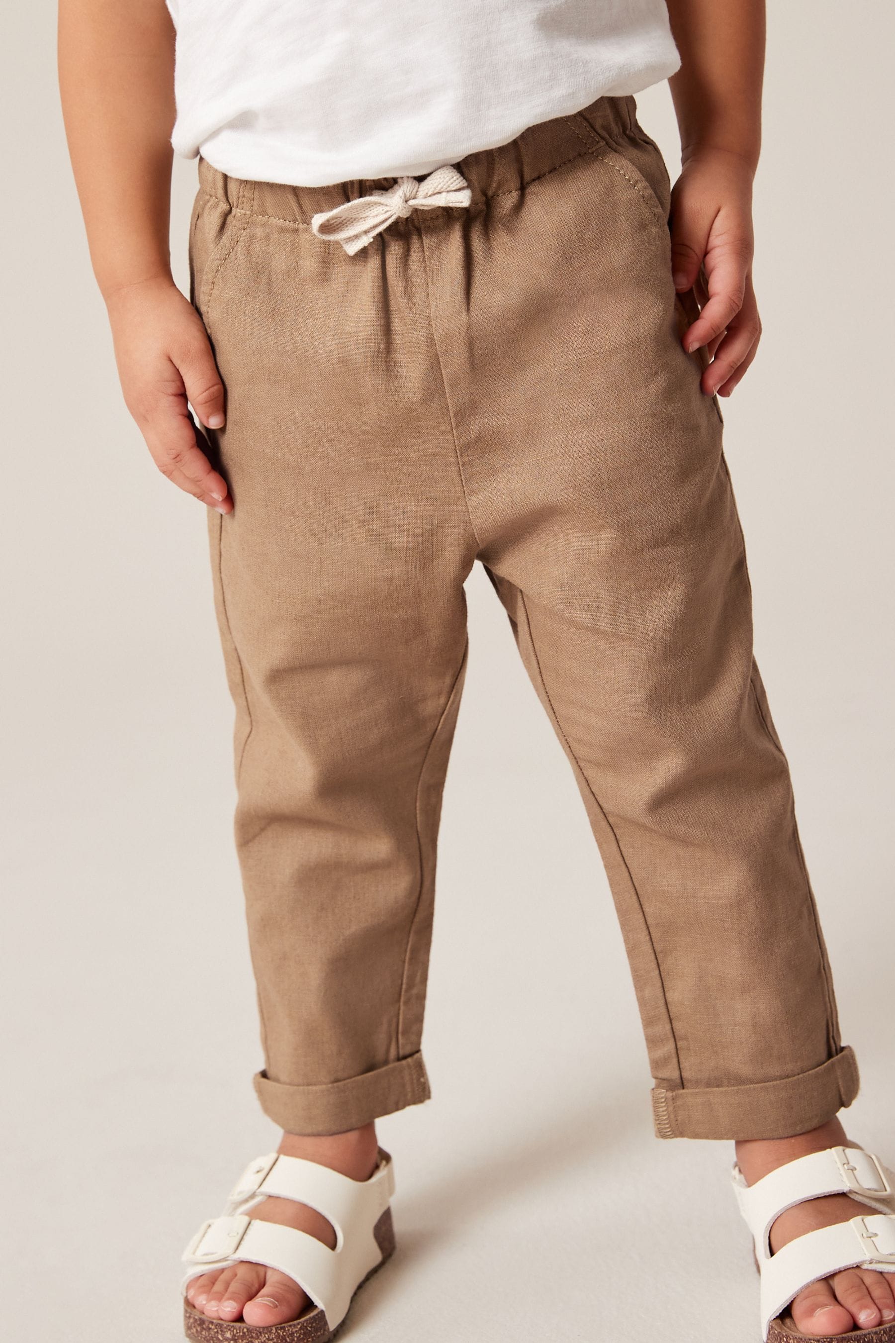 Tan Brown Linen Blend Pull-On Trousers (3mths-7yrs)