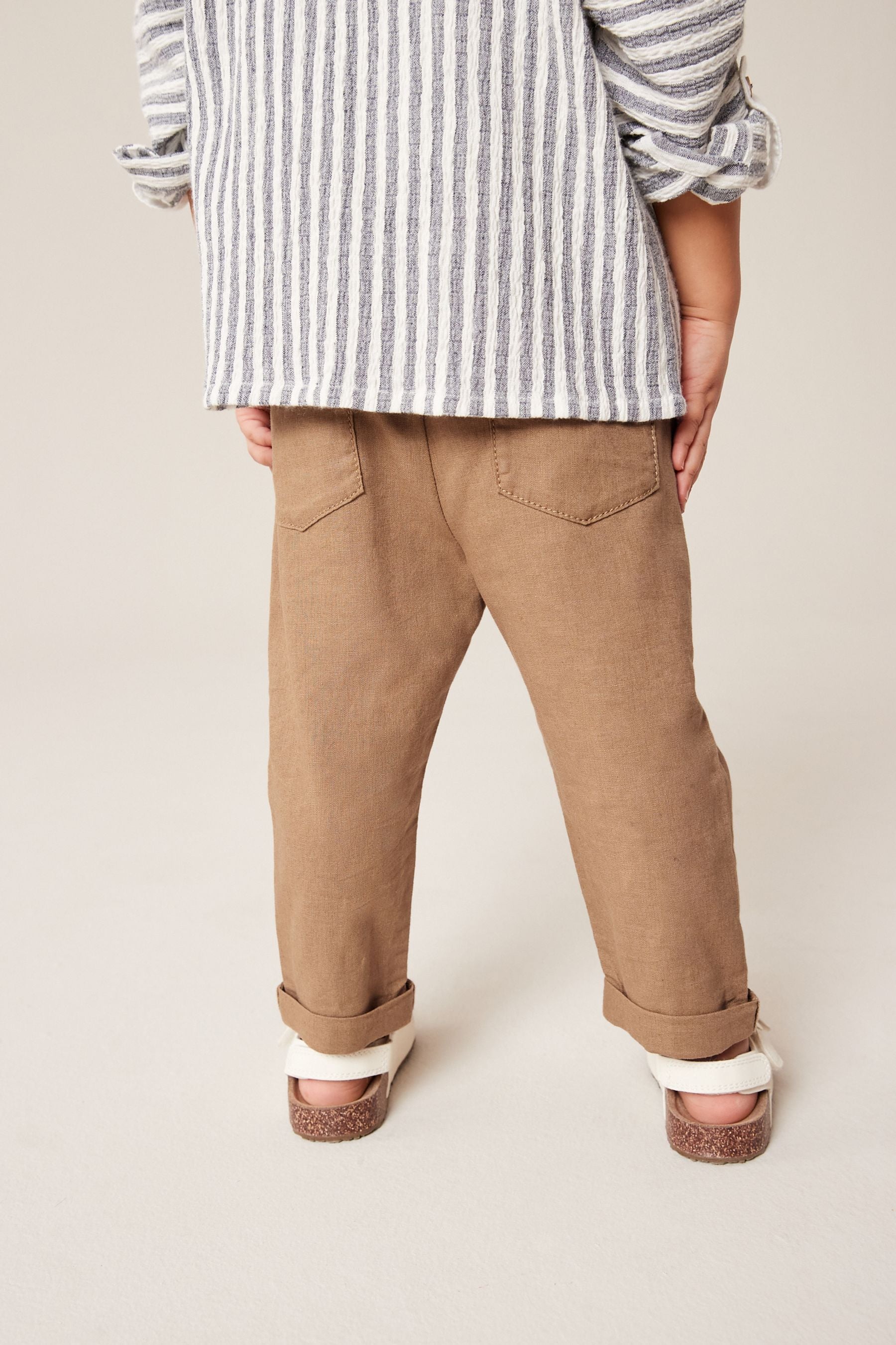 Tan Brown Linen Blend Pull-On Trousers (3mths-7yrs)