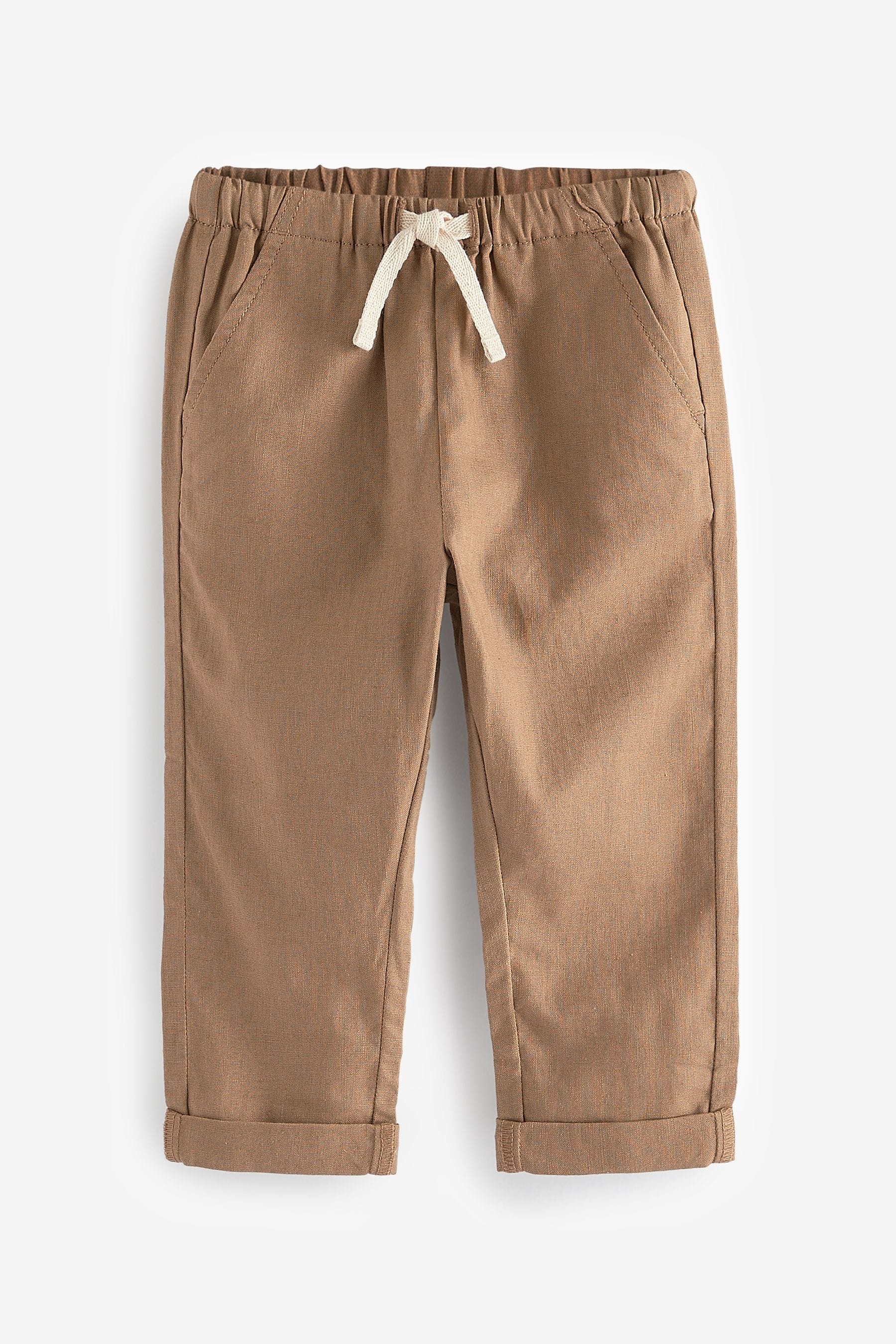 Tan Brown Linen Blend Pull-On Trousers (3mths-7yrs)