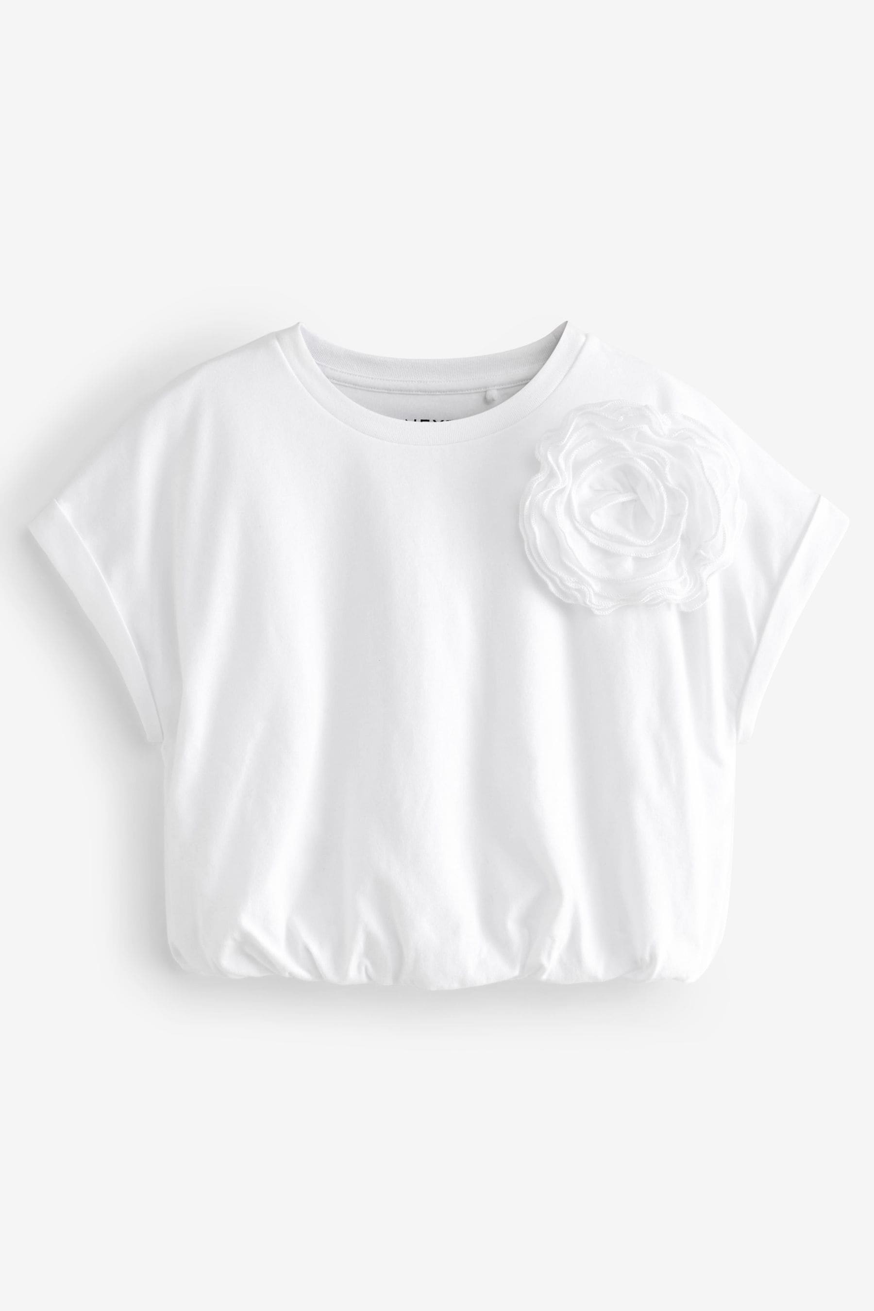 White Bubble Hem Corsage T-Shirt (3-16yrs)