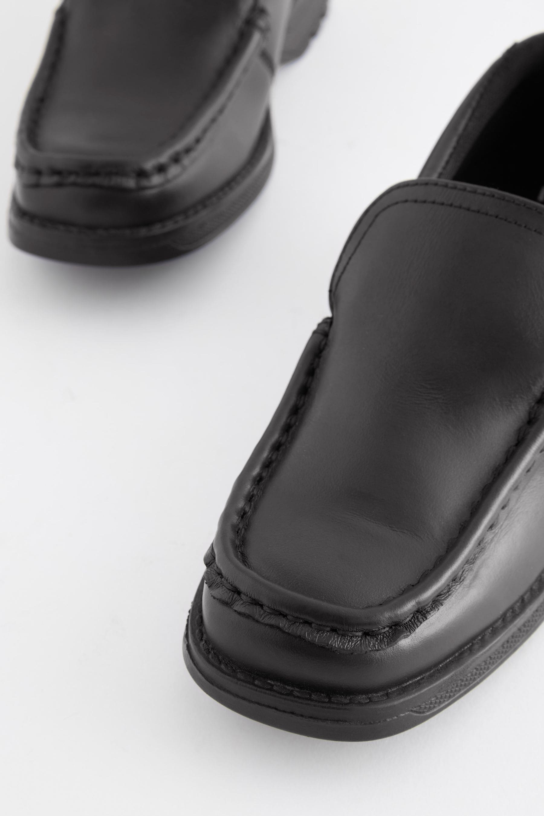 Black Standard Fit (F) School Leather Loafer Shoes