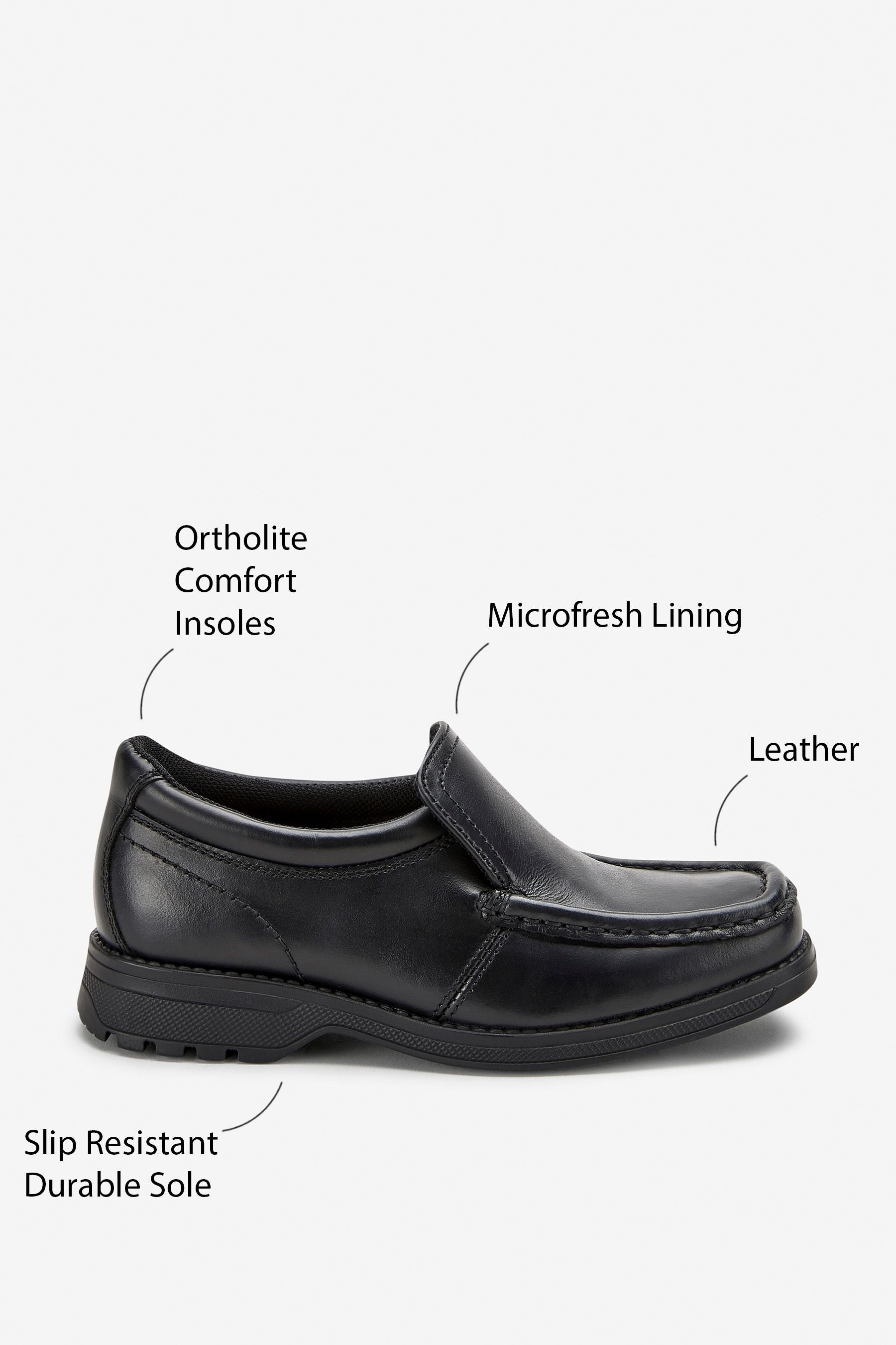 Black Standard Fit (F) School Leather Loafer Shoes