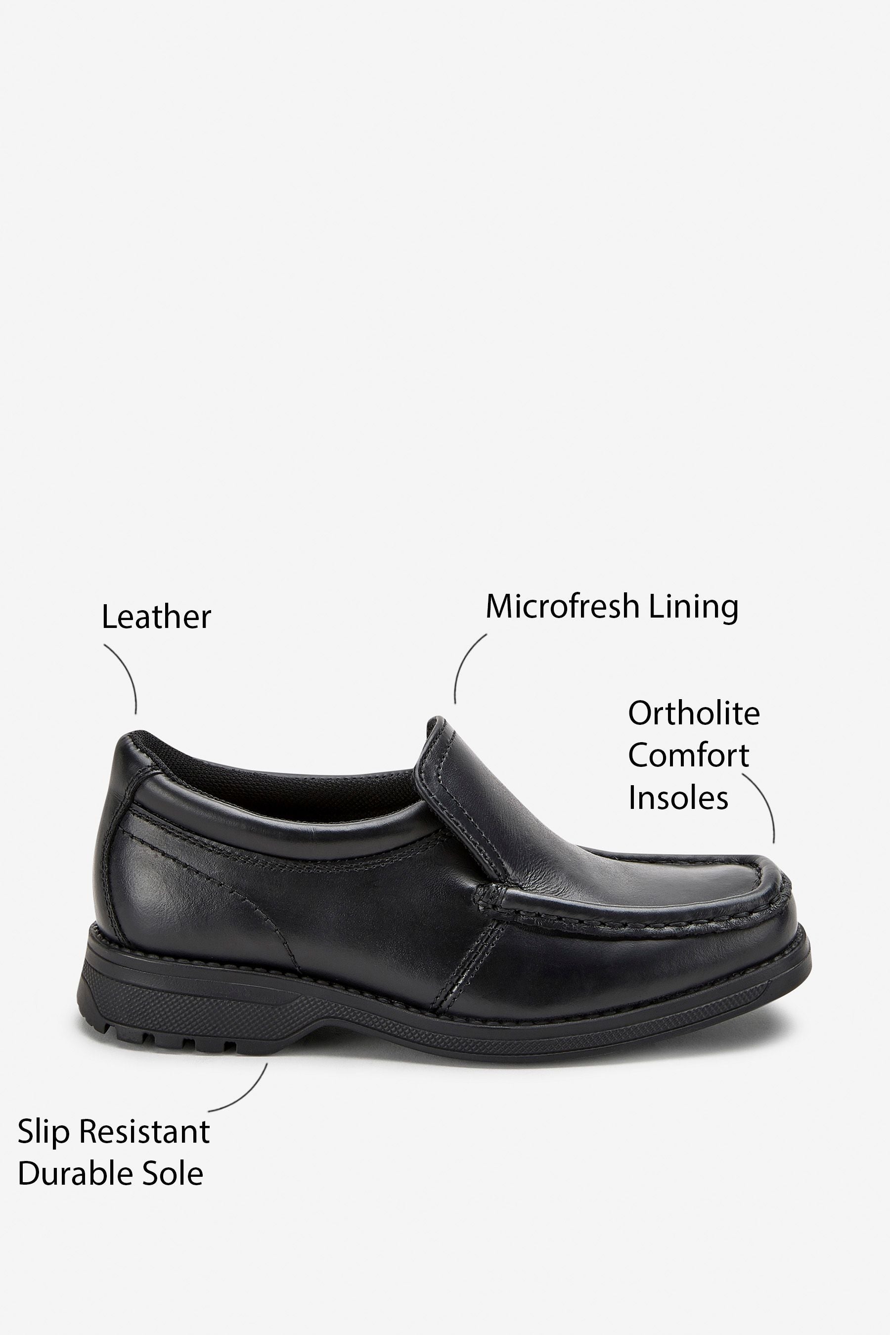 Black Standard Fit (F) School Leather Loafer Shoes