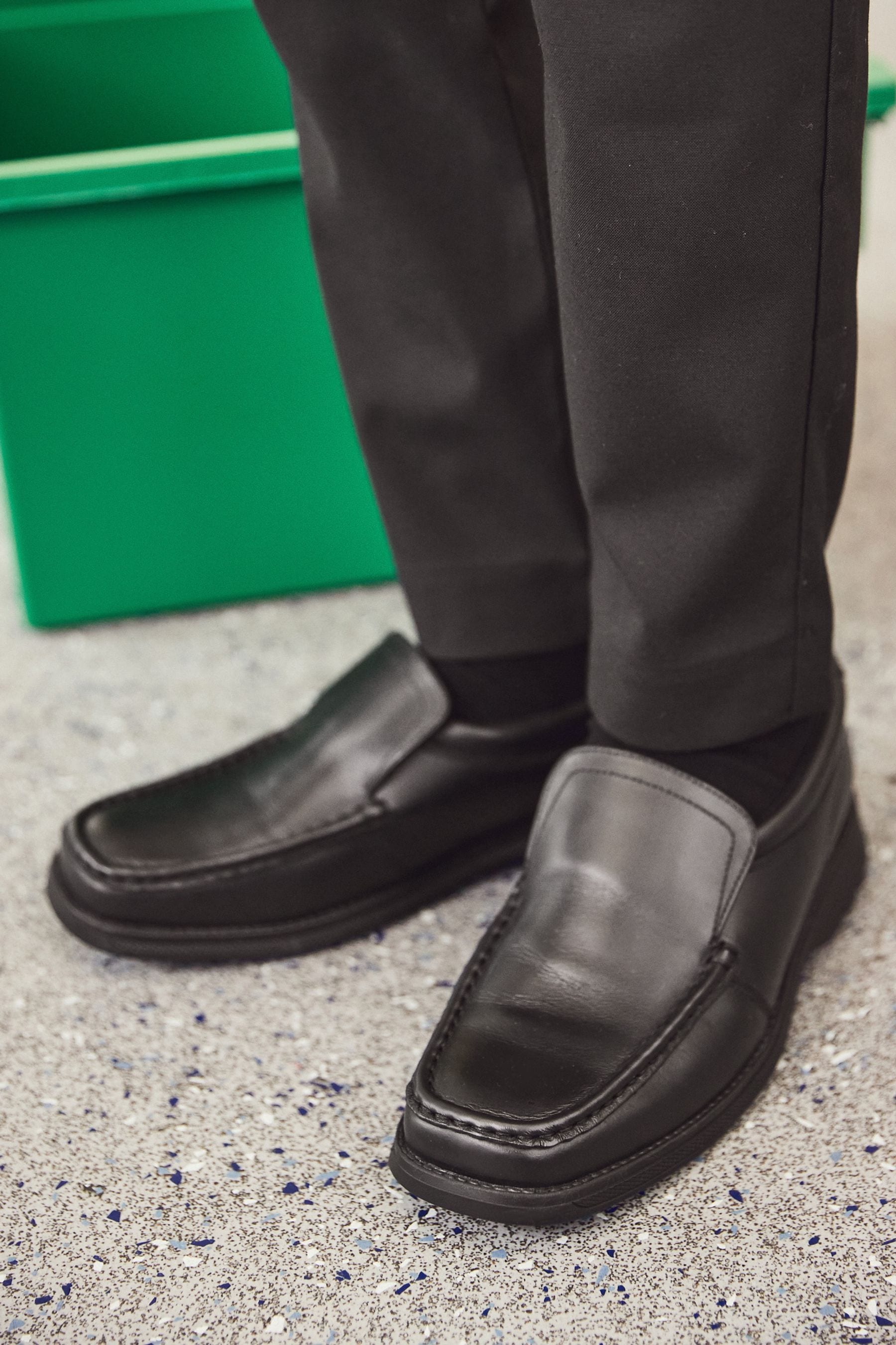 Black Standard Fit (F) School Leather Loafer Shoes