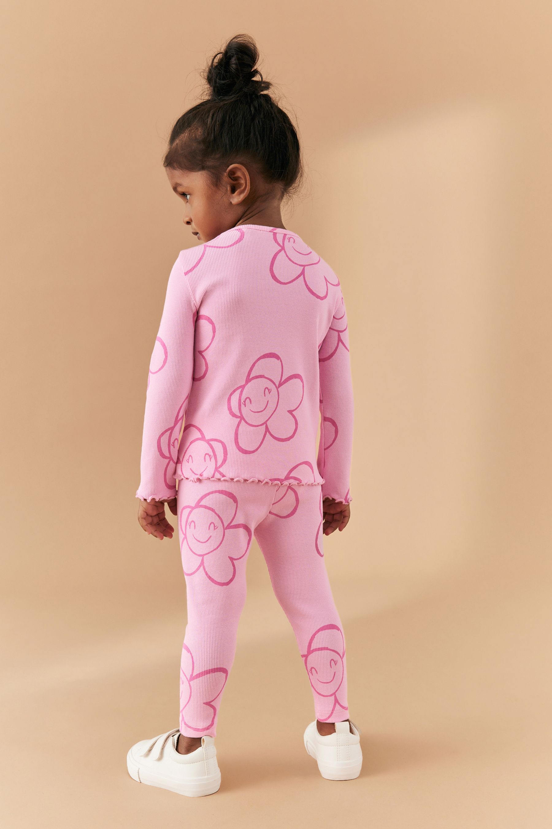 Pink Smile Flower Cotton Rich Long Sleeve Rib T-Shirt (3mths-7yrs)