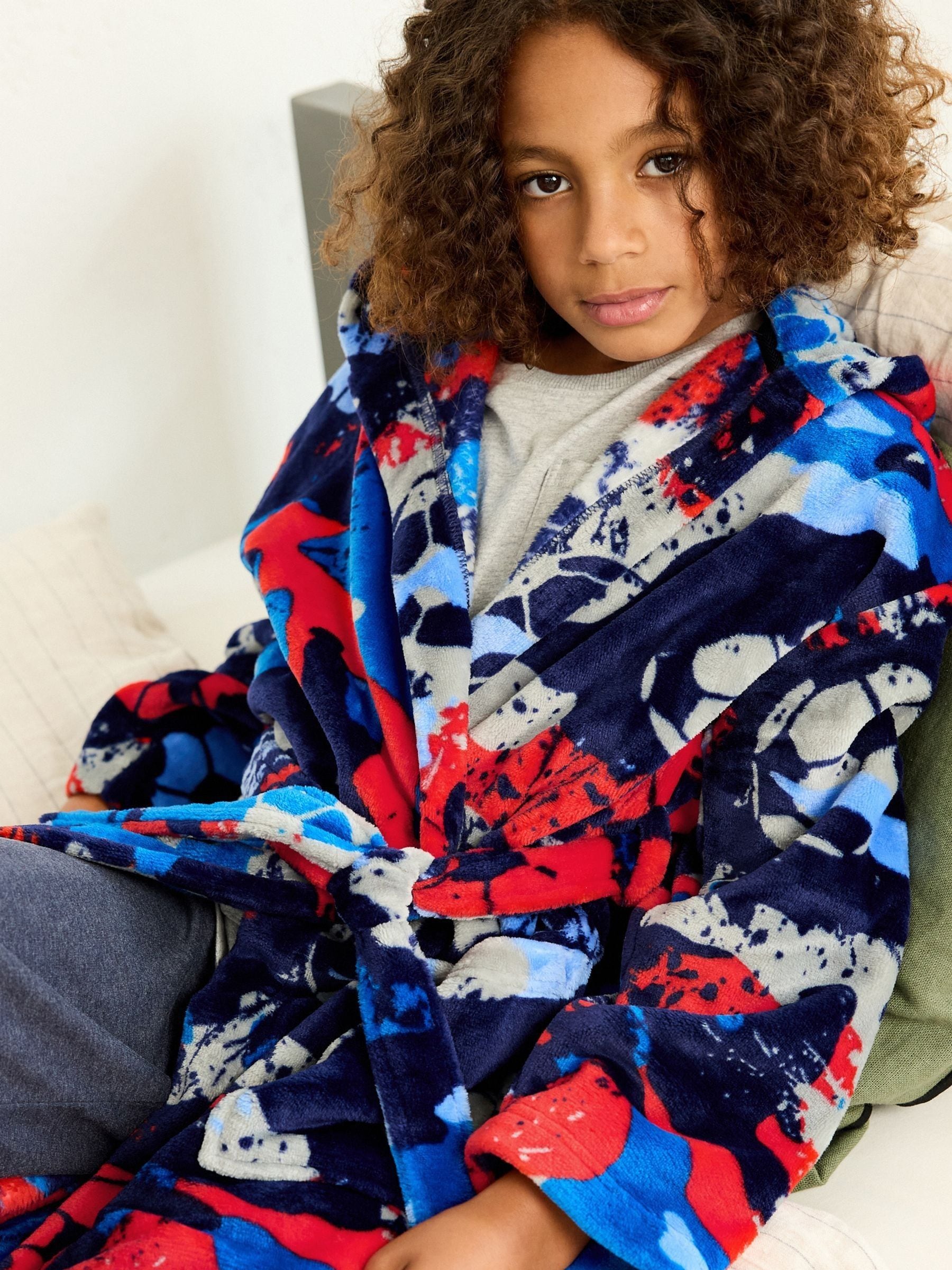 Navy Blue/Red Football Fleece Robe (3-16yrs)